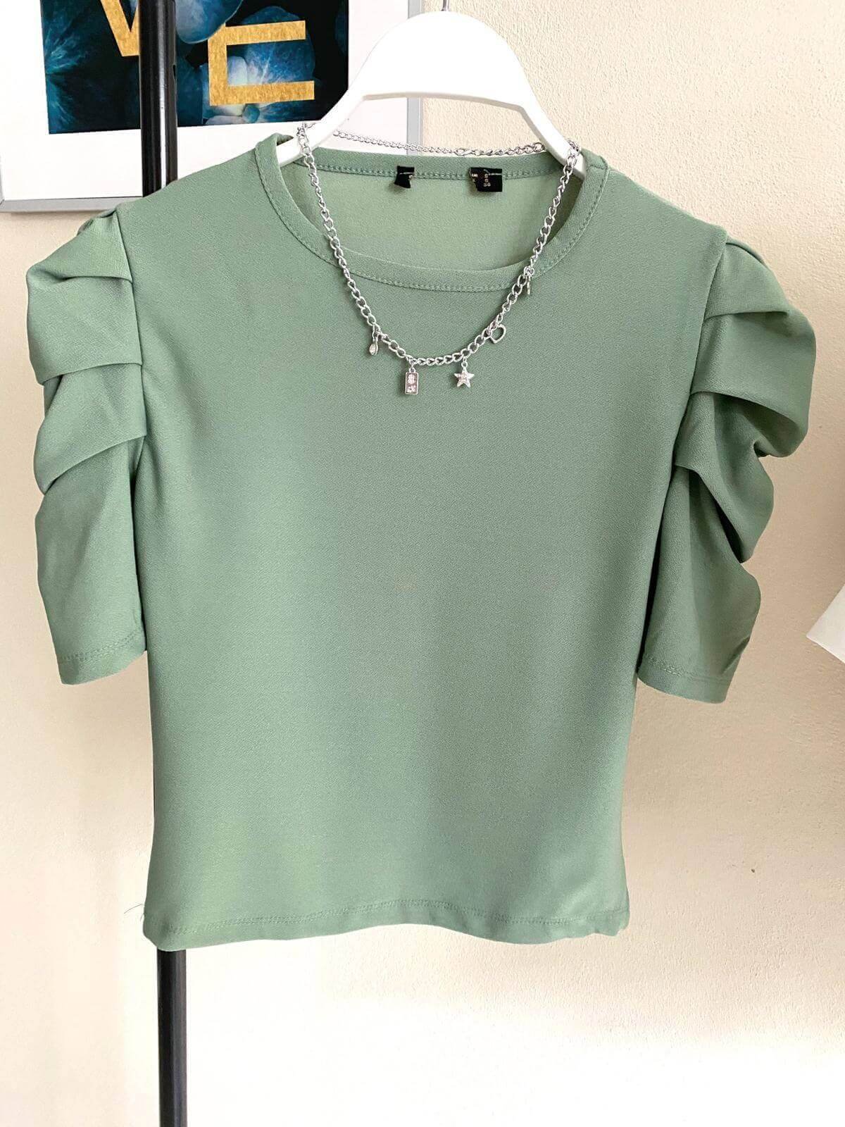 Kolu büzgülü bluz mint yeşili - Chamakh Butik