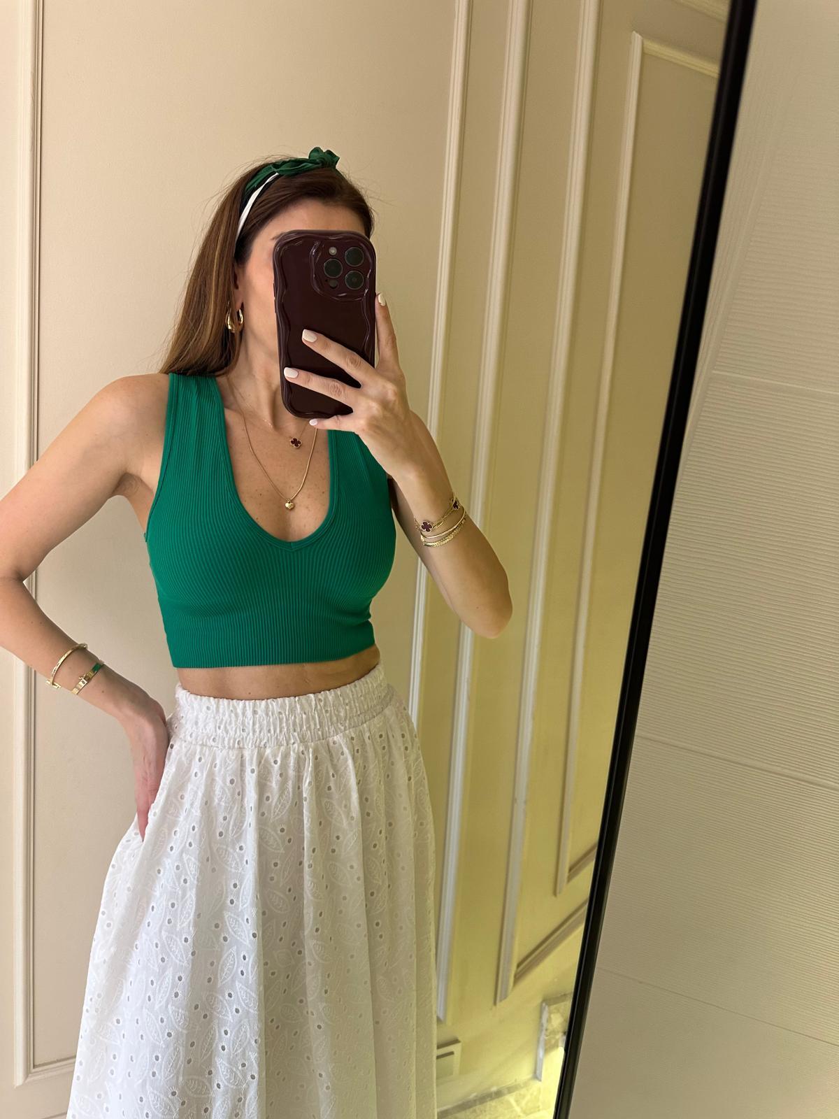 AtletYeşil Seamless V Yaka Atlet