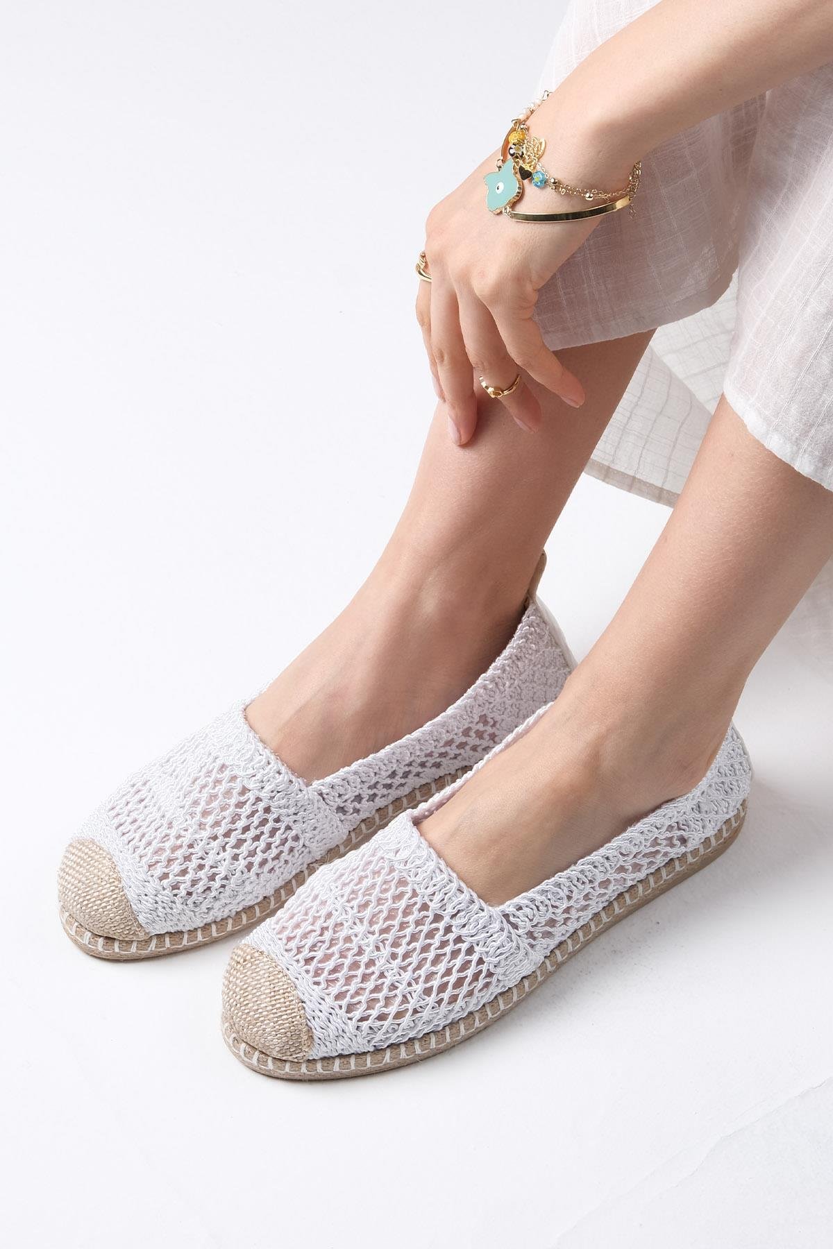 Mio Gusto Beyaz Renk Örgü Espadril Ayakkabı
