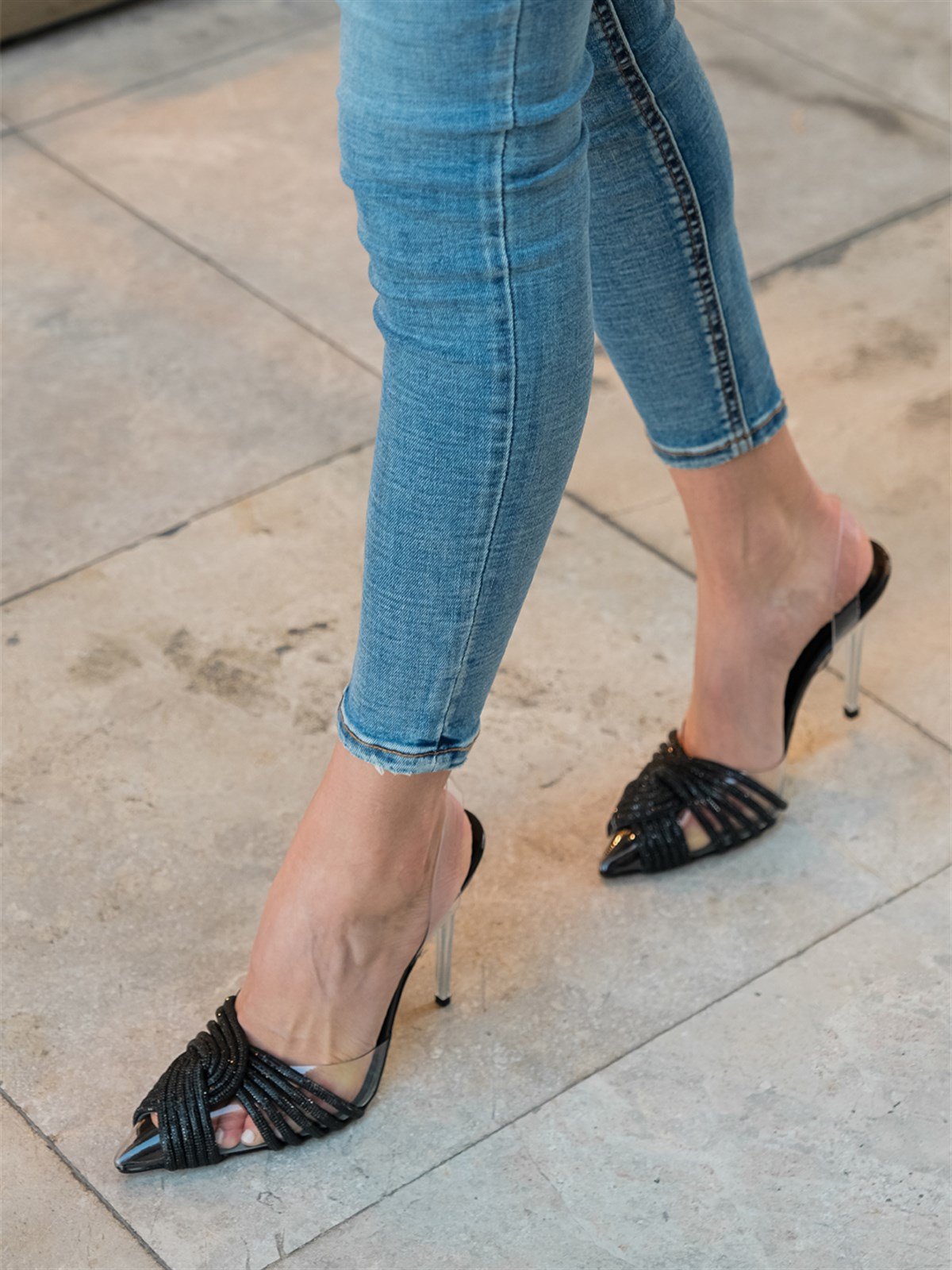 Mypoppishoes / Siyah 10 Cm Kadın Topuklu Ayakkabı Vilma