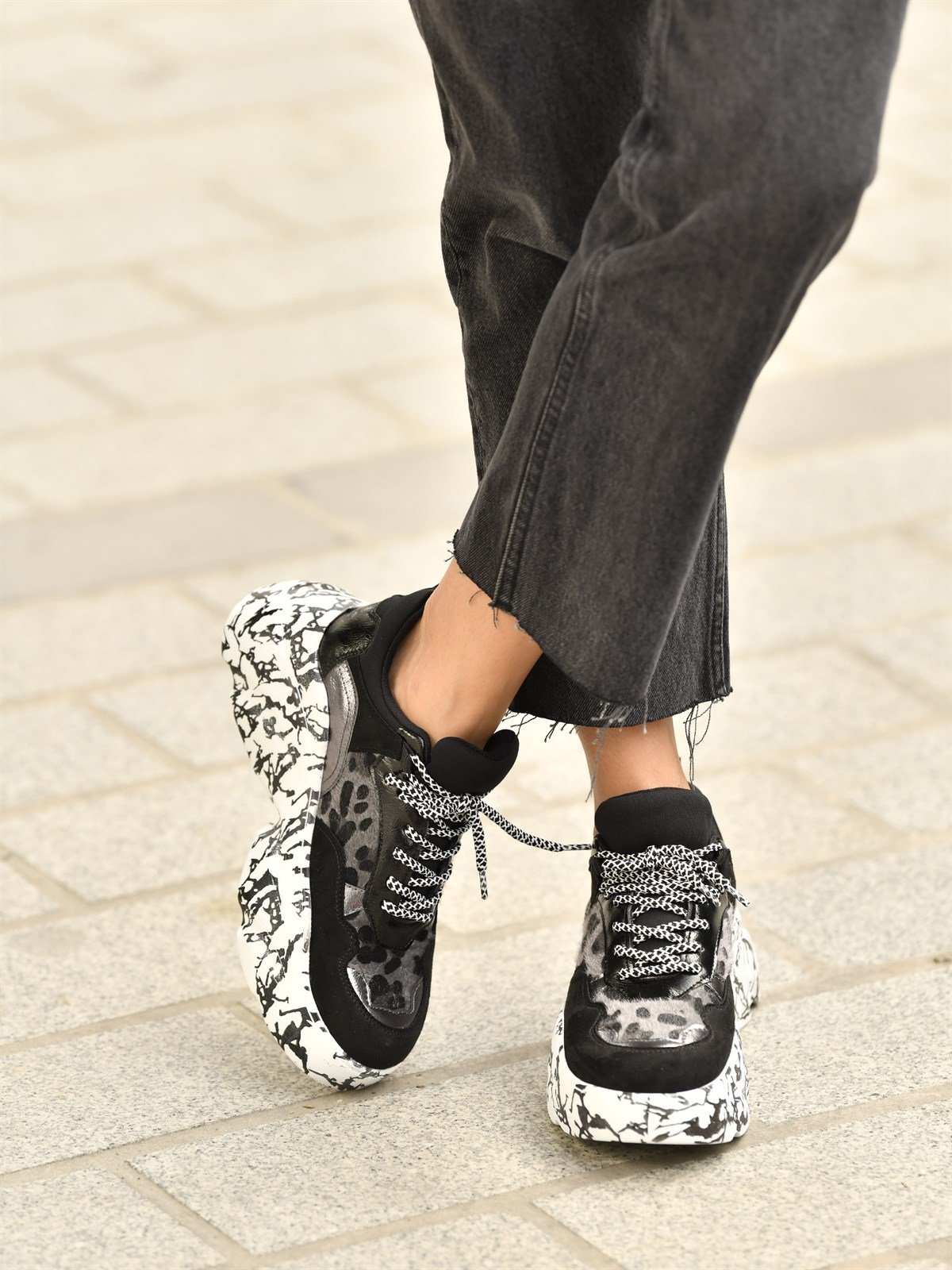 My Poppi Shoes / Siyah Leopar Sneakers Kadın Spor Ayakkabı Lorente