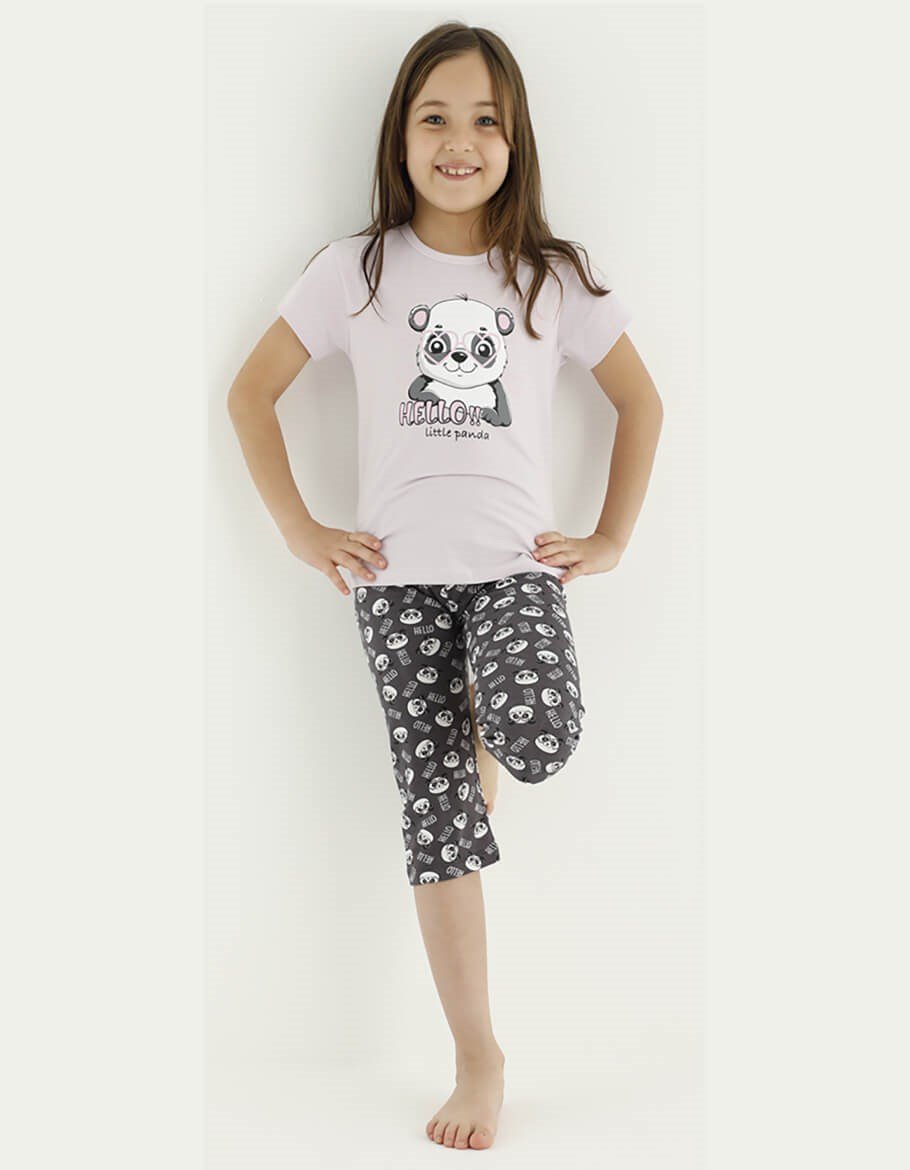 Donella Panda Baskılı Kız Çocuk Yazlık Pijama Takımı - 10126