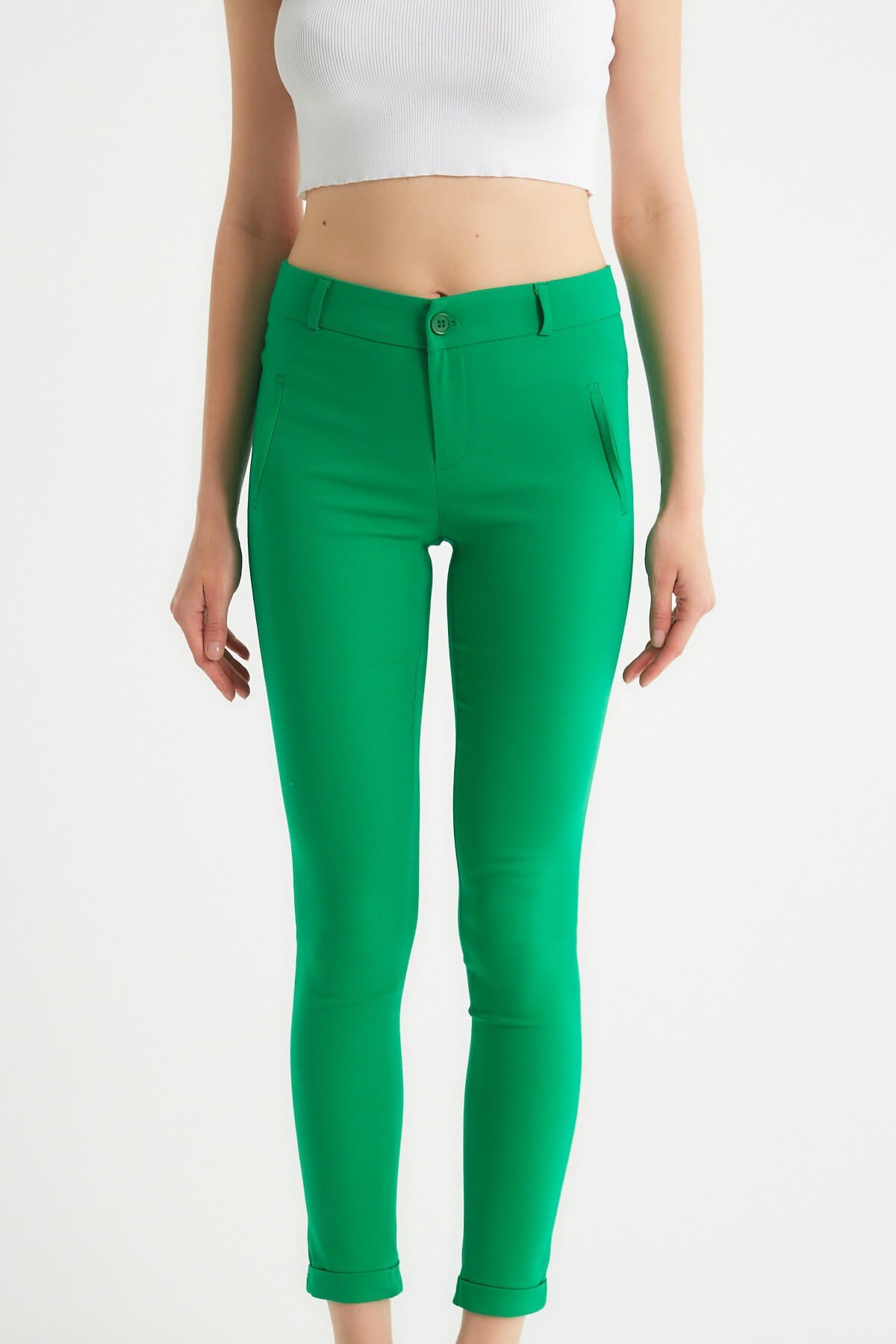 Robin Dar Kesim Kumaş Pantolon Yeşil | Robin
