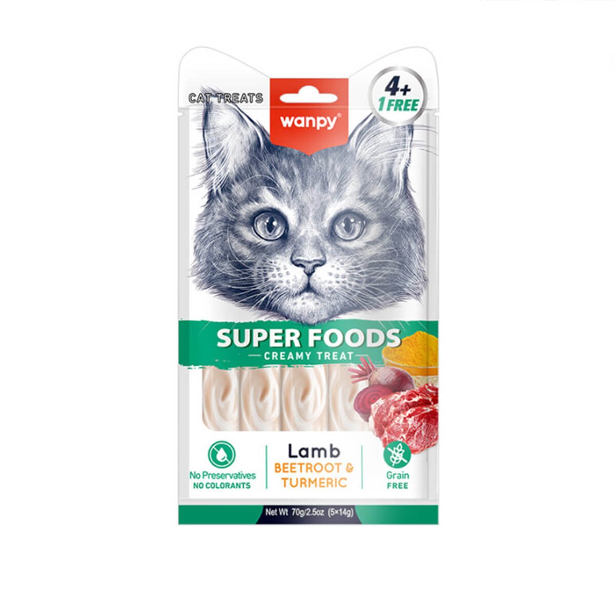 Wanpy Superfood Kuzulu Pancar & Zerdeçallı Krema Kedi Ödülü 5x14 g