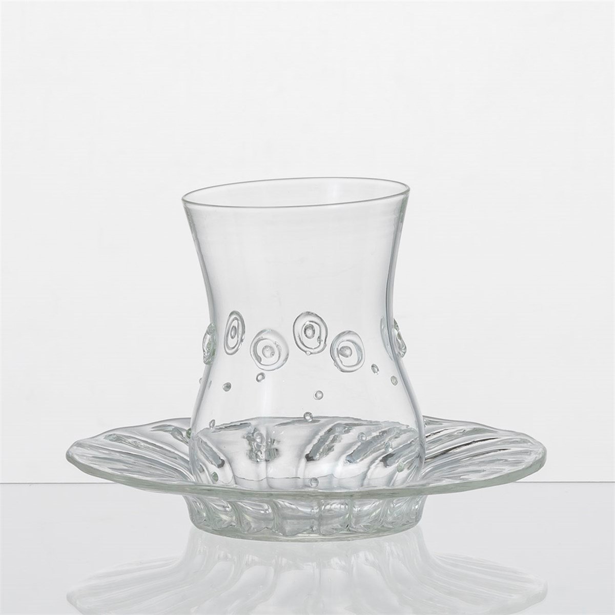 Çay bardağı romantik desen-tabak çizgili cam