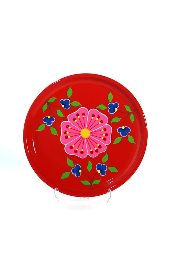 Emaye Tepsi 26 cm Kırmızı Çiçek 