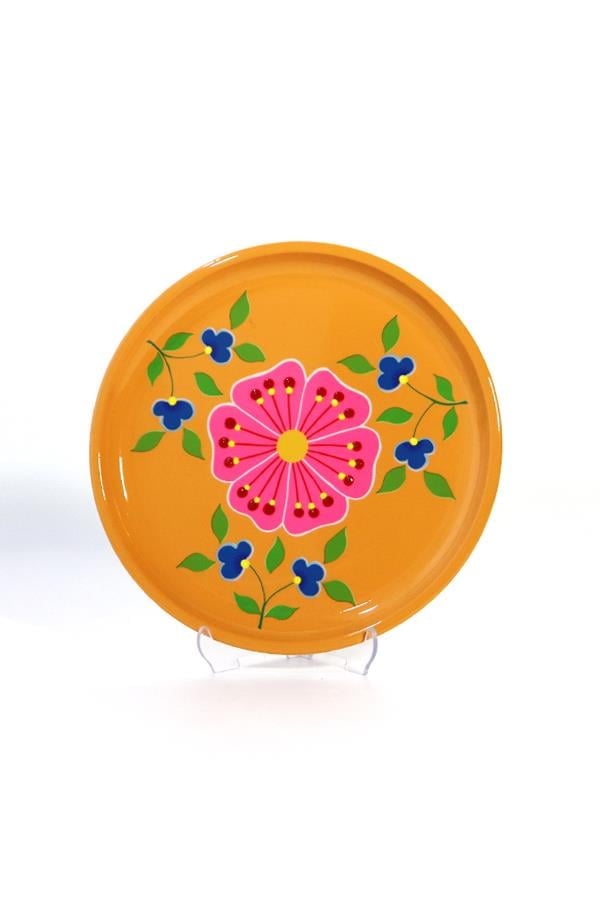 Emaye Tepsi 26 cm Turuncu Çiçek 