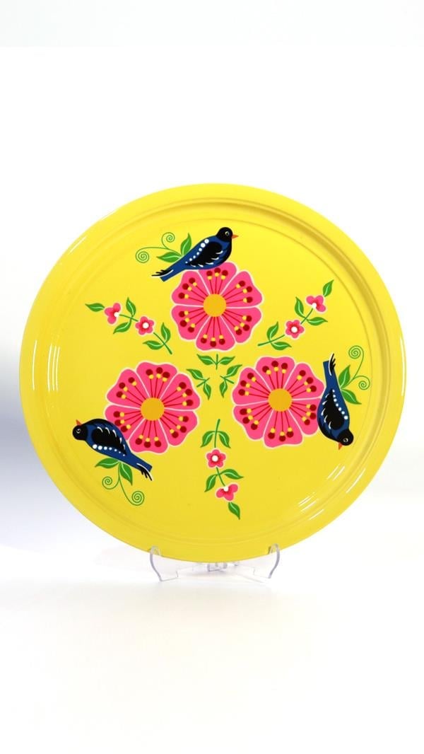 Emaye Tepsi 33 cm Sarı Kuş 2