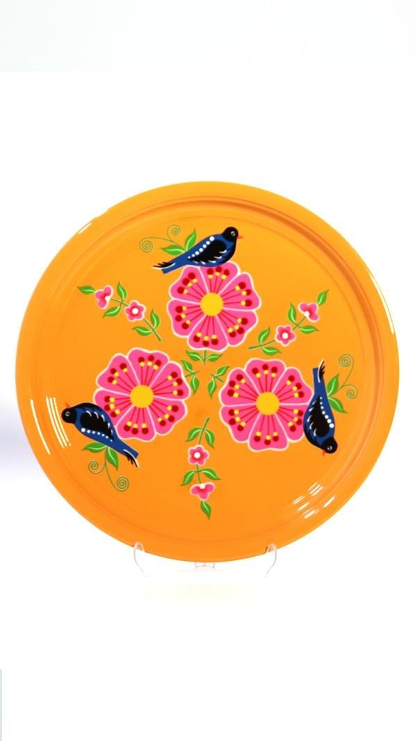 Emaye Tepsi 33 cm Turuncu Kuş 