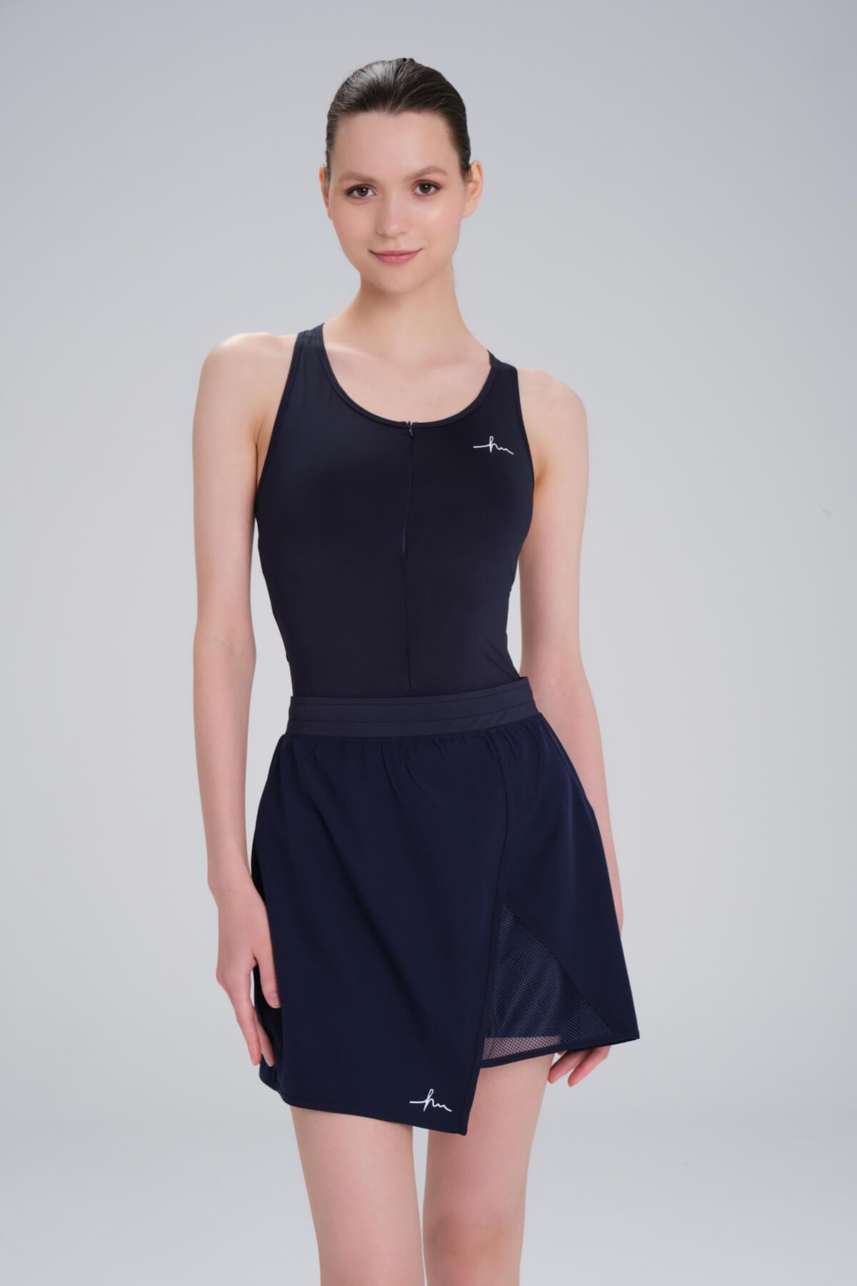 Haşema Mesh Detailed Navy Short Swimmer's Skirt 3129