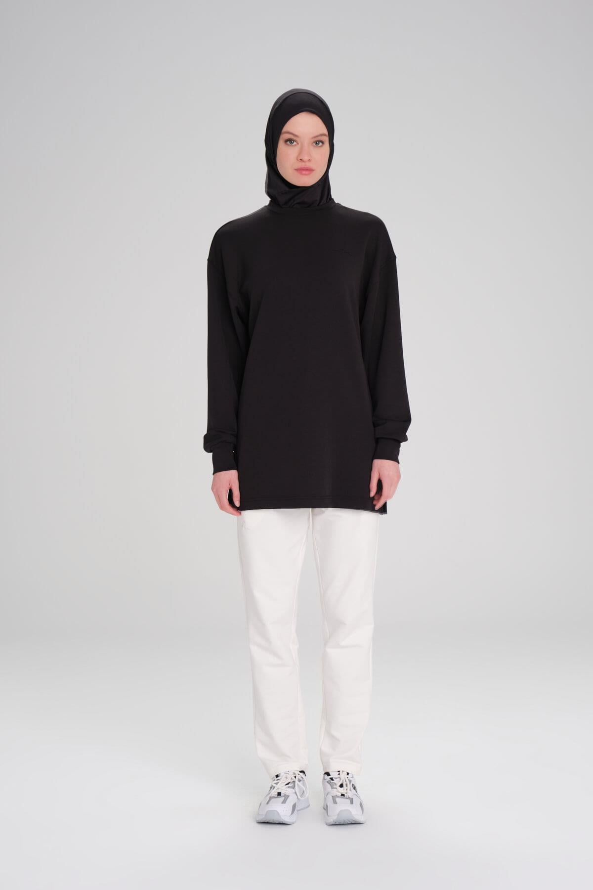 Yumuşak Dokulu Oversize Siyah Basic Günlük Sweatshirt ACT-14 - Haşema