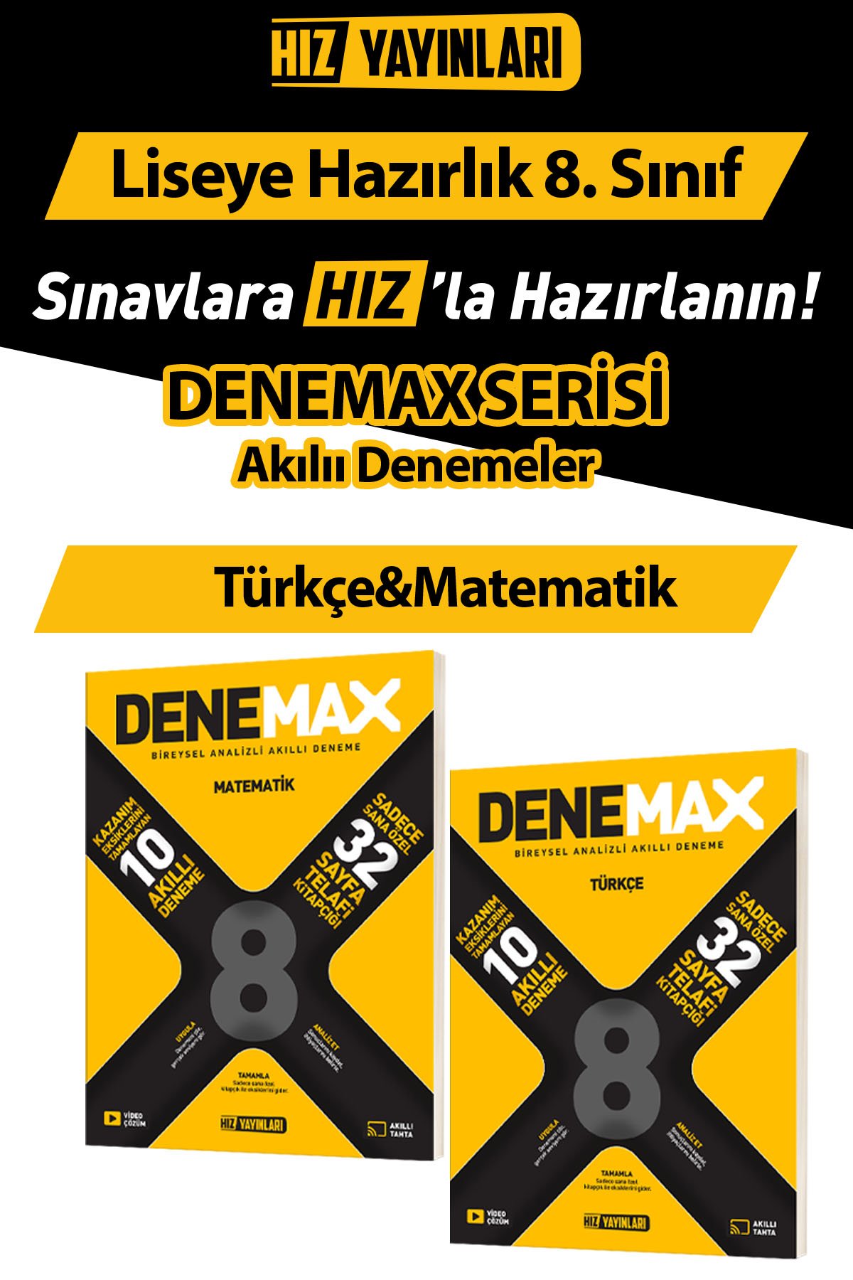 HIZ YAYINLARI 8.SINIF LGS HAZIRLIK Denemax Akıllı Deneme Türkçe-Matematik Seti 2 kaynak