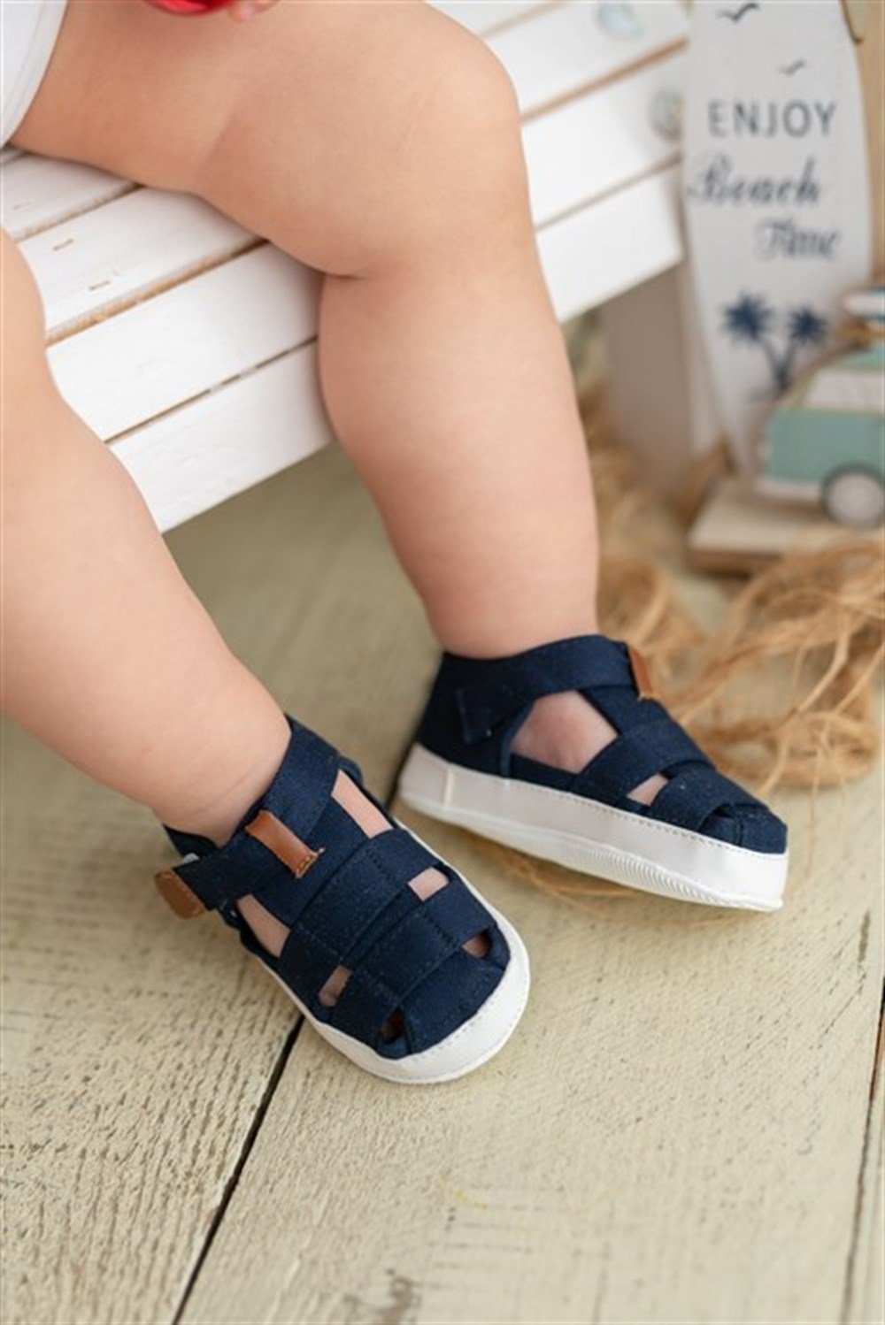 Lacivert Bebek Cırt Cırtlı Sandalet Patik İlk Adım Ayakkabısı