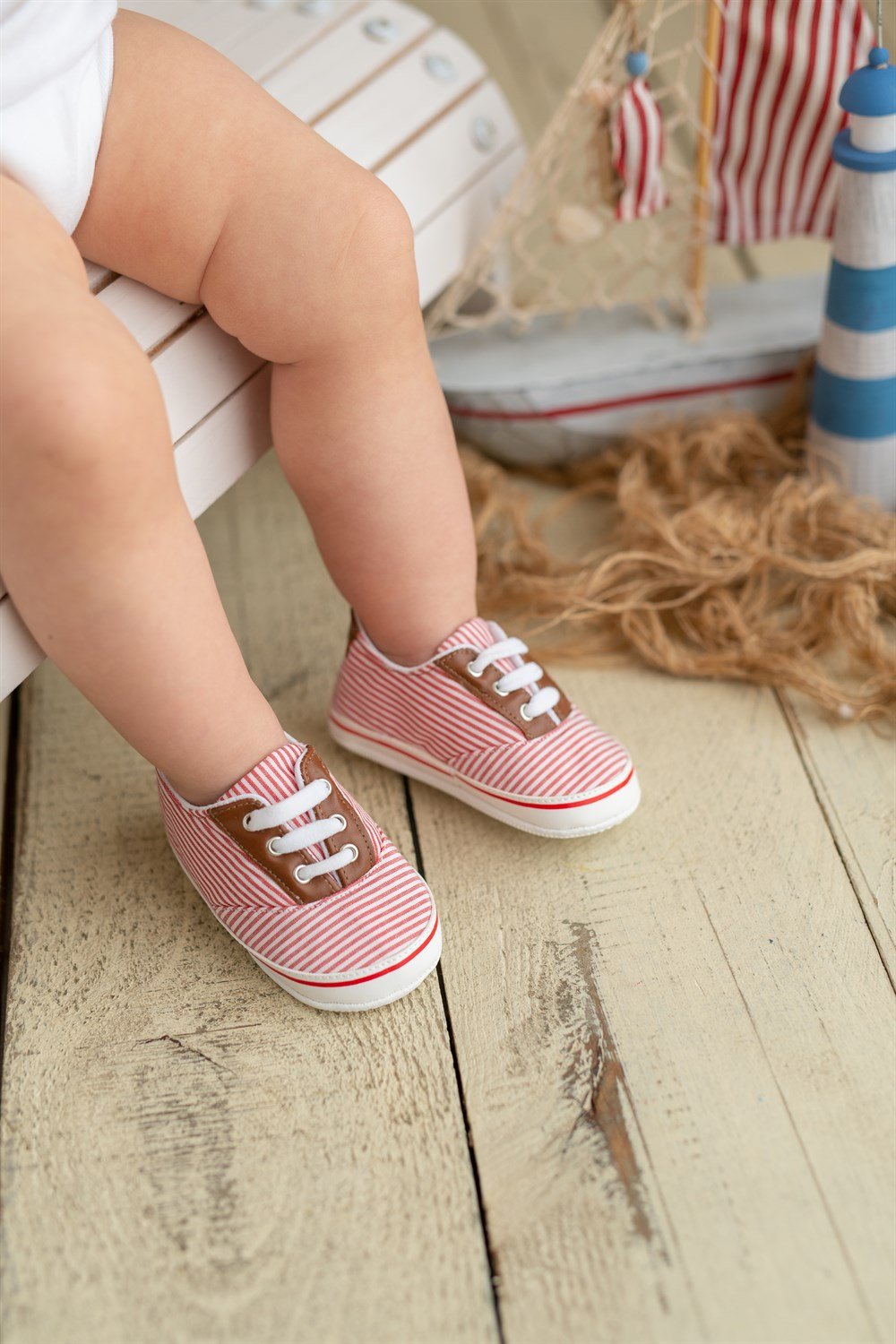 Kırmızı Çizgili Kız Bebek Patik İlk Adım Ayakkabısı