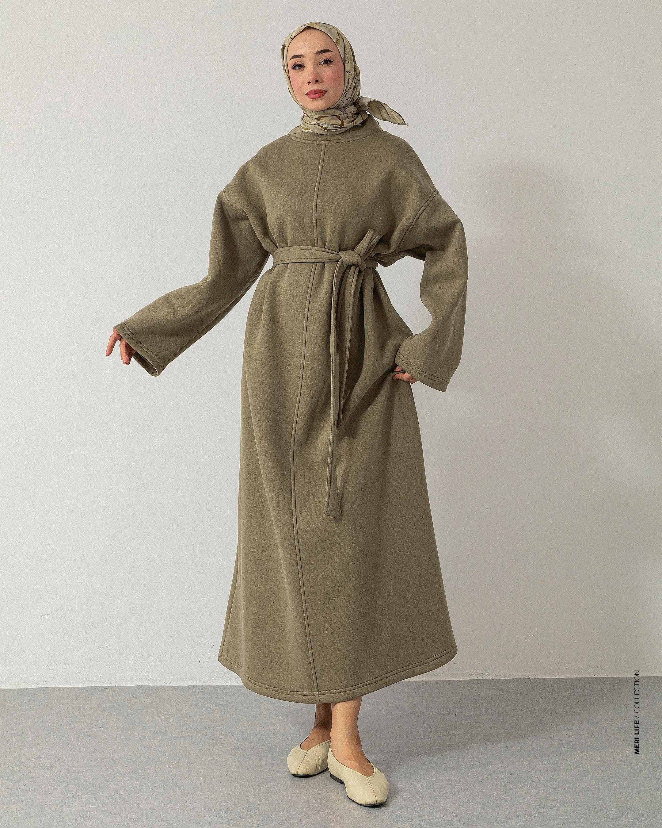 Oversize Kemerli Ye il Sweat Elbise
