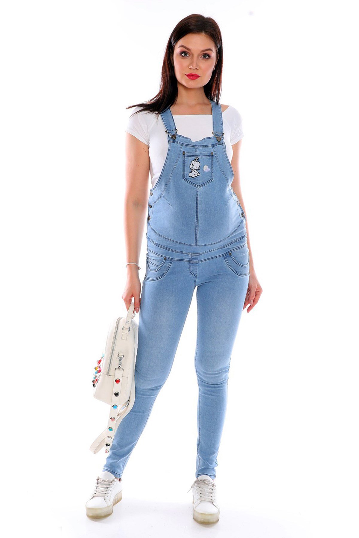 Baby Embroidered Strappy Maternity Nursing Denim Overalls