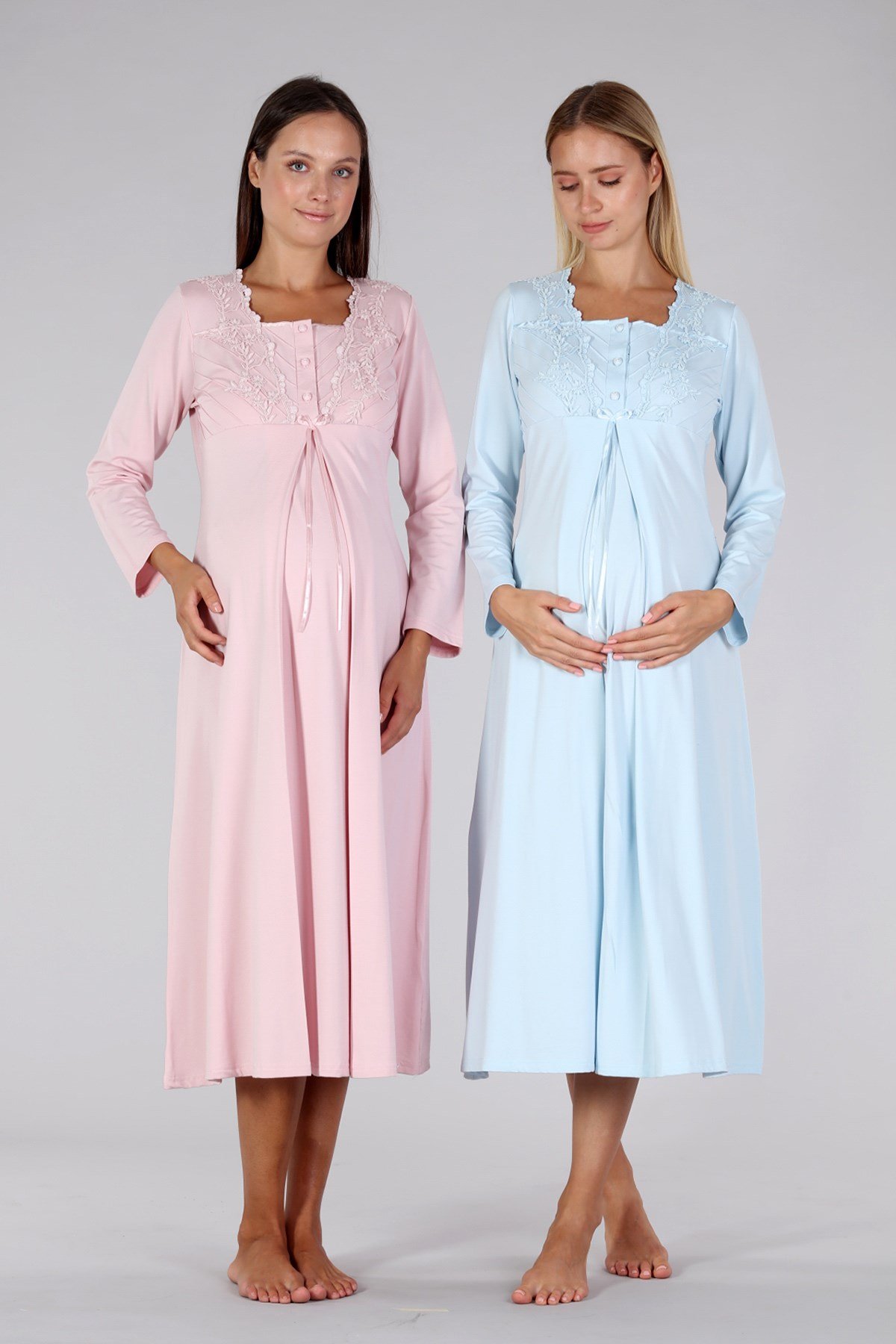 Bone 5318 Lycra Lace Maternity Nursing Nightgown Set with Robe