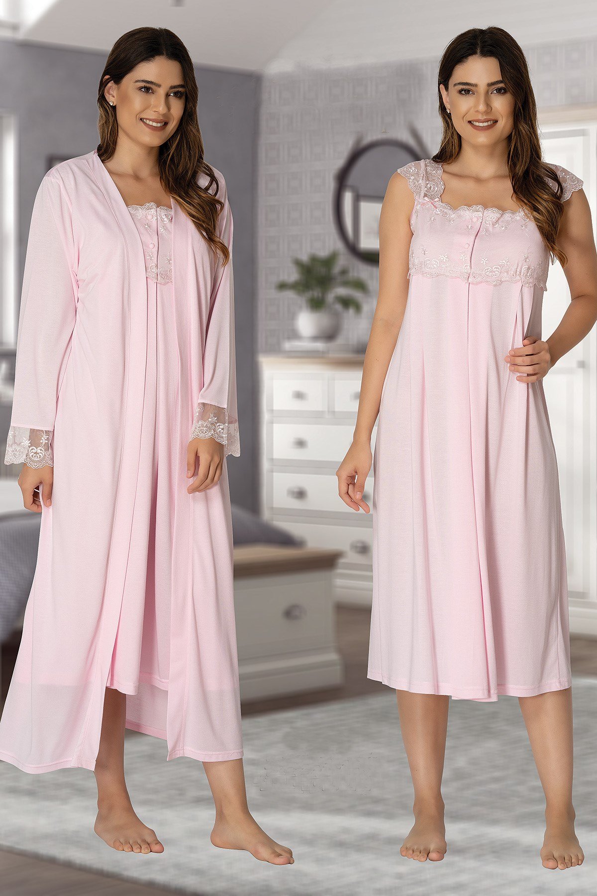 Effortt 2302 Maternity Nightgown and Robe Set