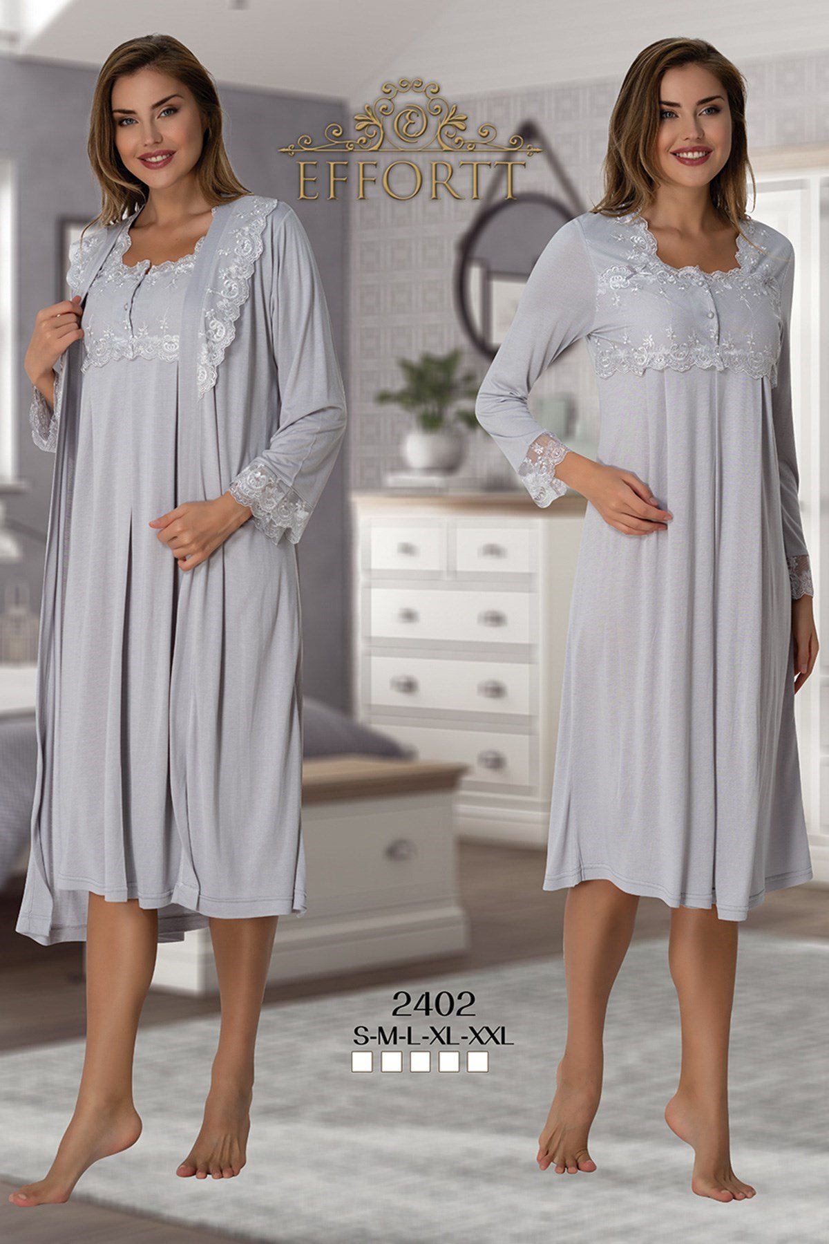 Effortt 2402 Maternity Nightgown and Robe Sets