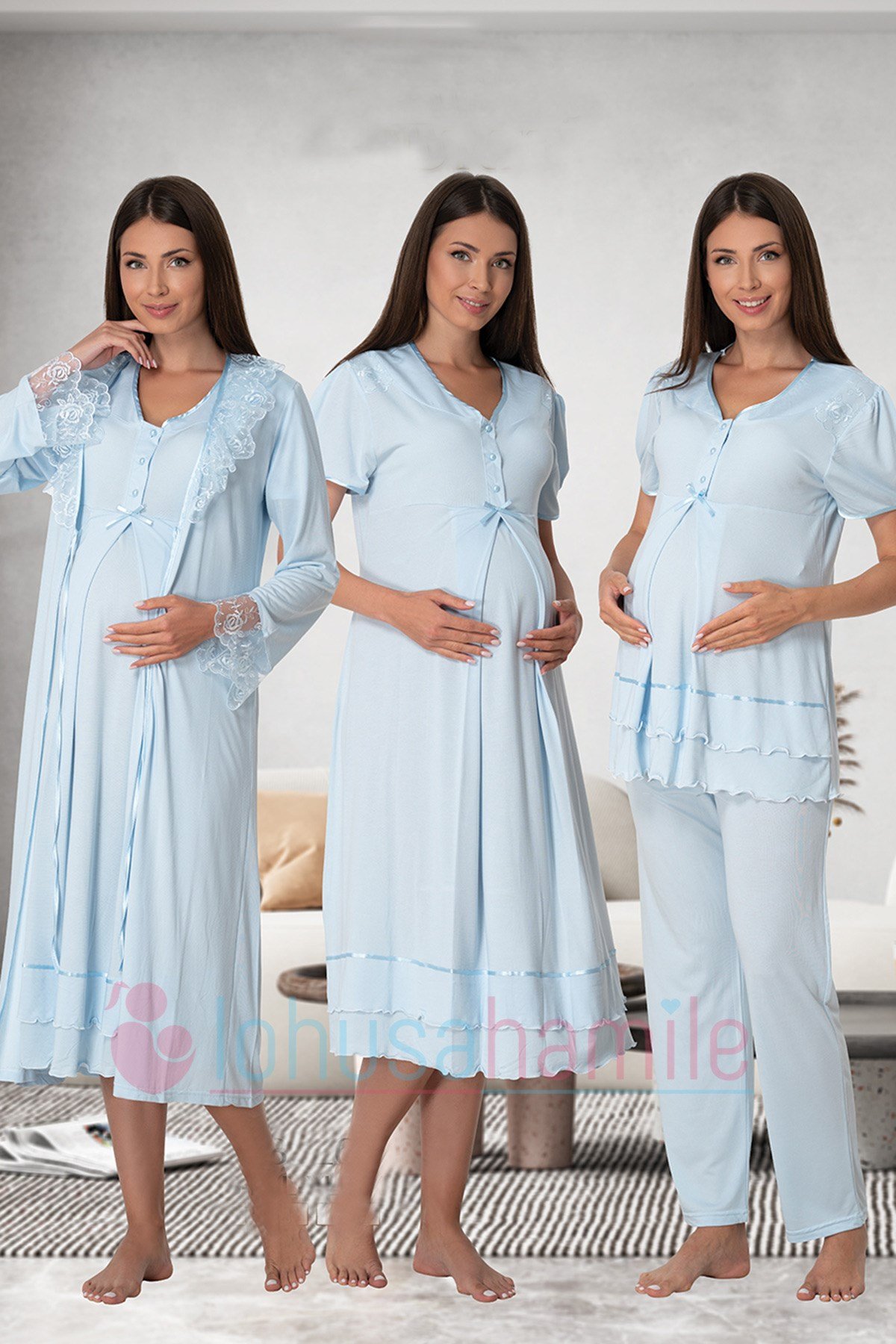 Effortt 8026 Baby Blue Maternity Nursing 4 Pieces Set