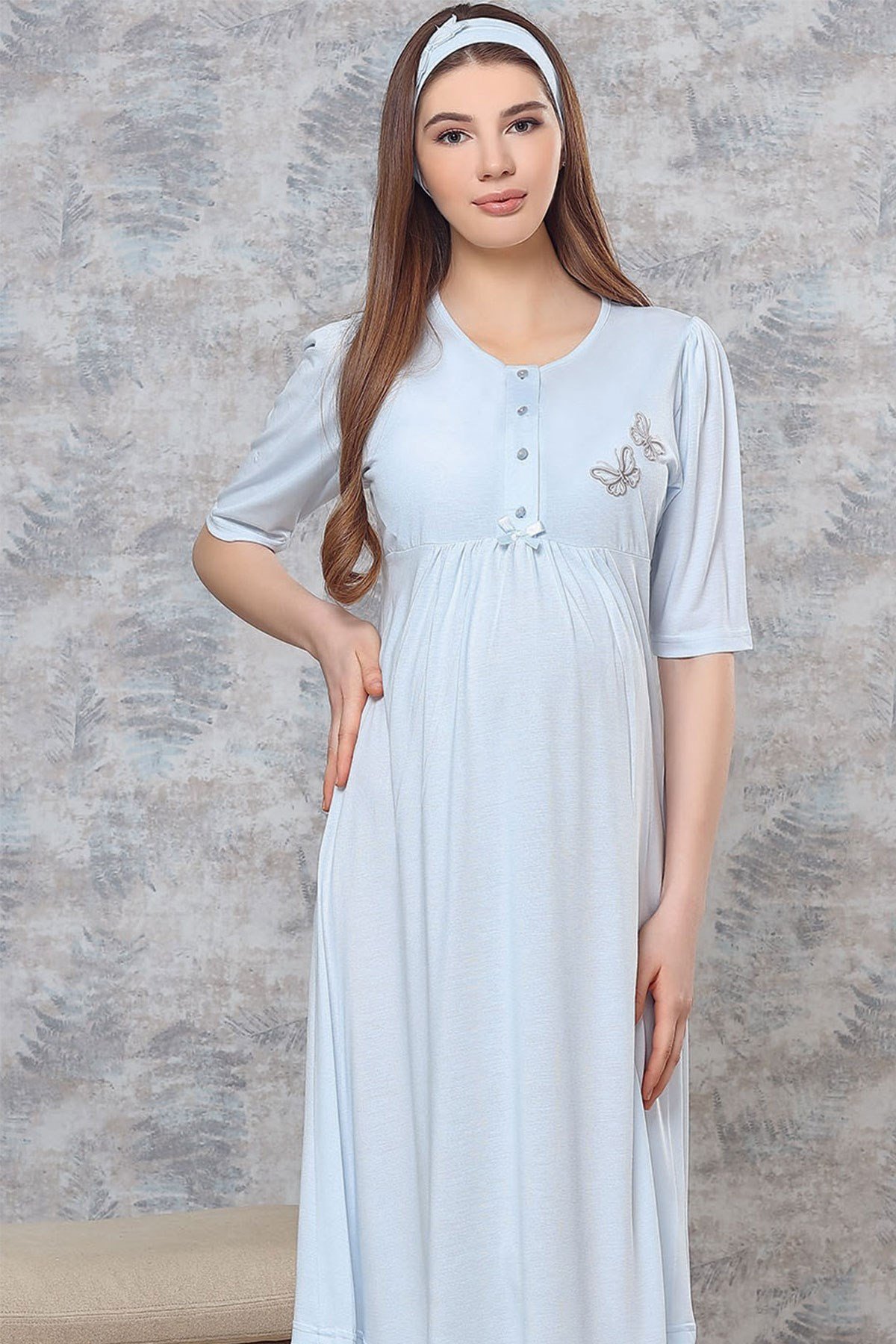 Haluk Bayram 4122 Lace Embroidered Maternity Nursing Nightgown Set