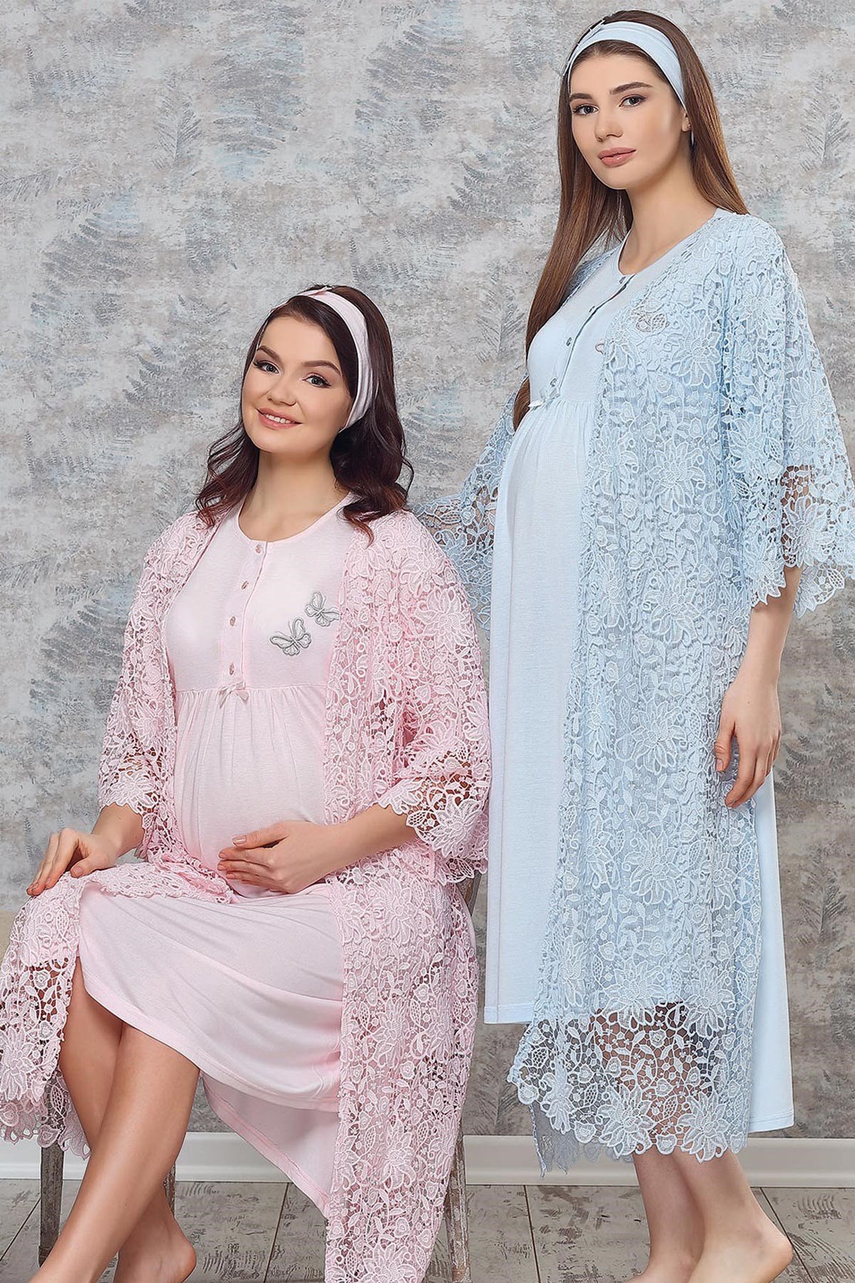 Haluk Bayram 4122 Lace Embroidered Maternity Nursing Nightgown Set