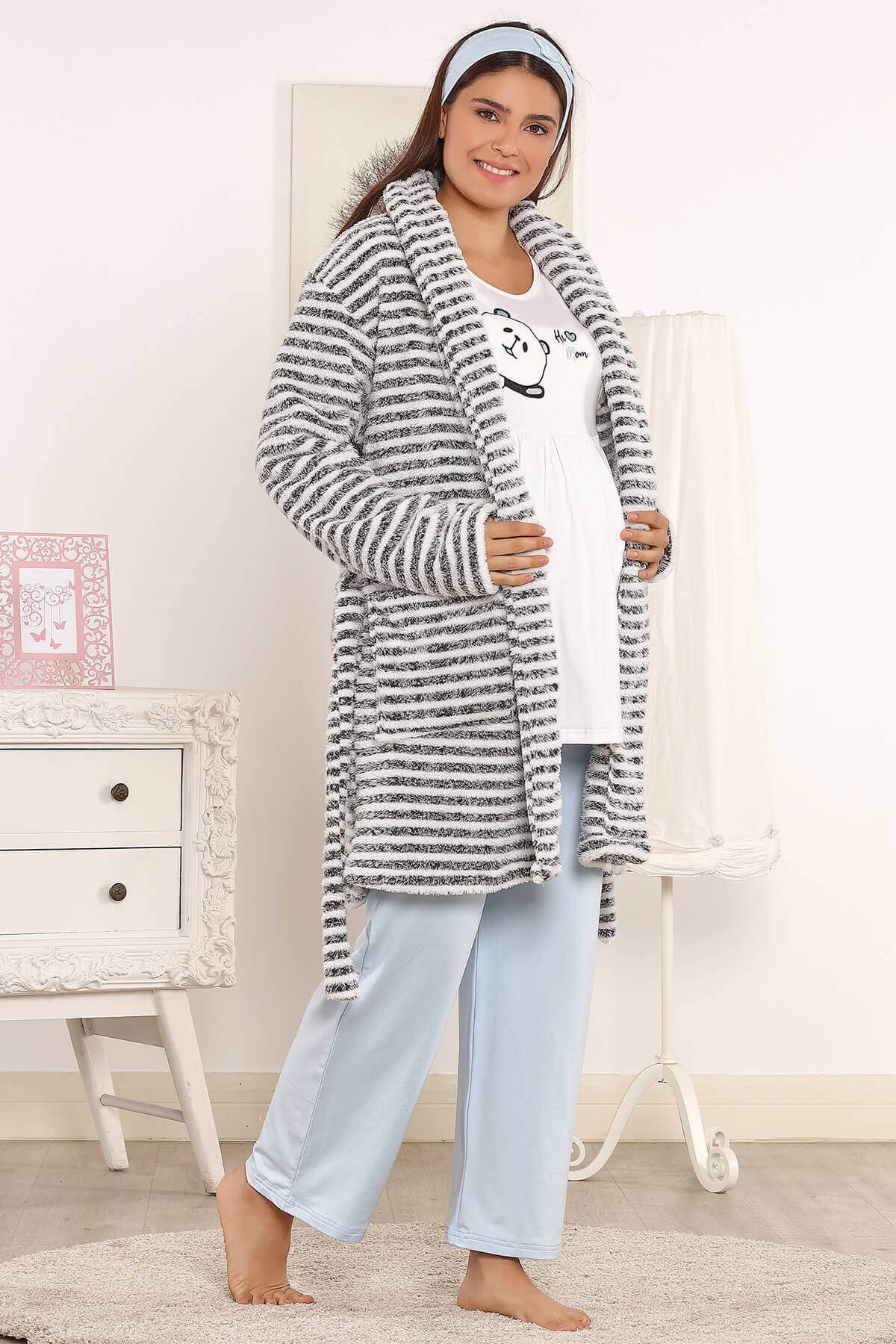 Haluk Bayram 4410 Welsoft Maternity Nursing Pajamas with Robe