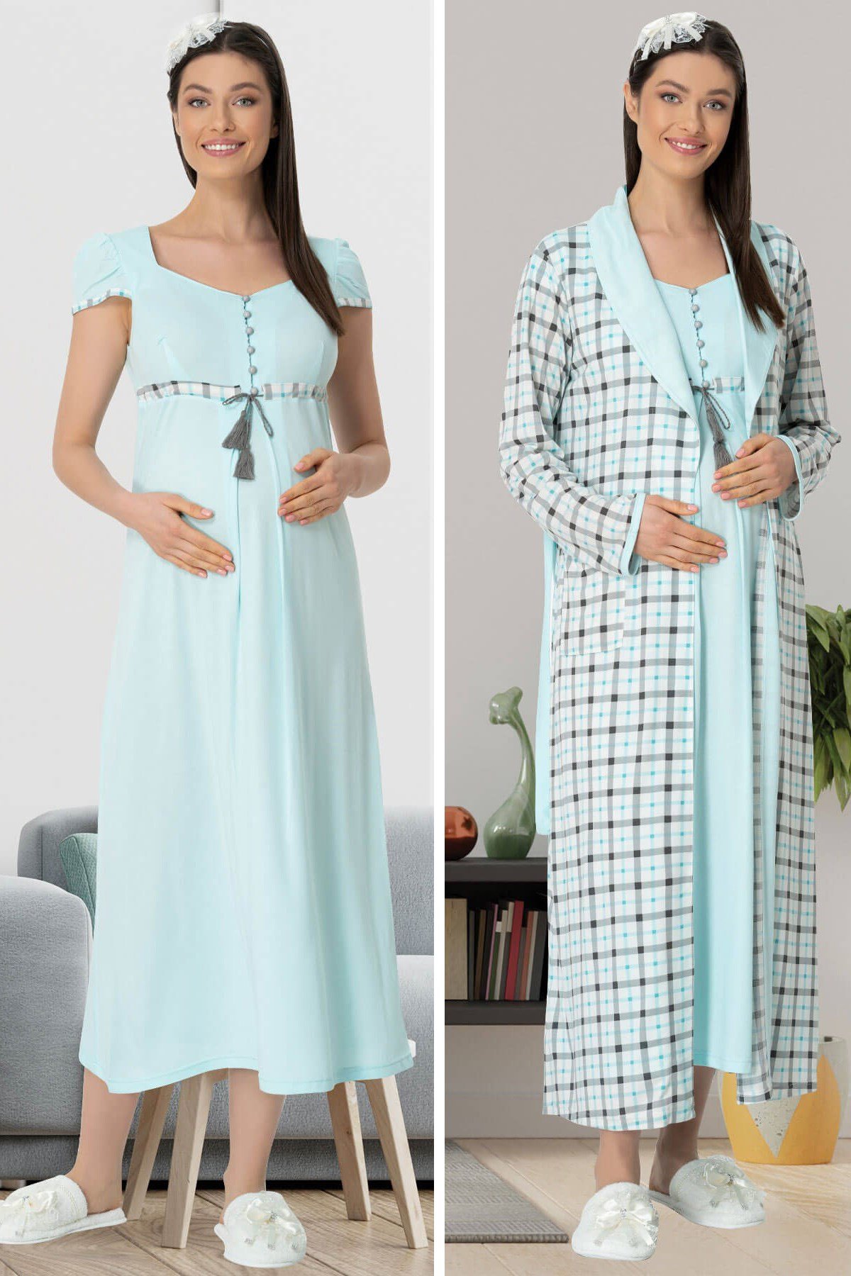 Effortt 2302 Maternity Nightgown and Robe Set