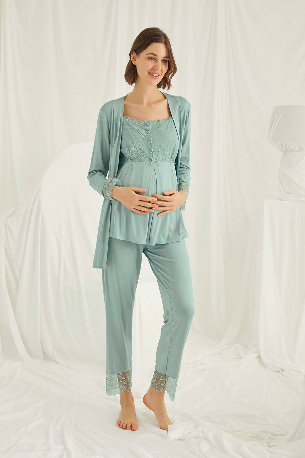 Monamise 18468 Lace Maternity Nursing Pajamas Set with Robe