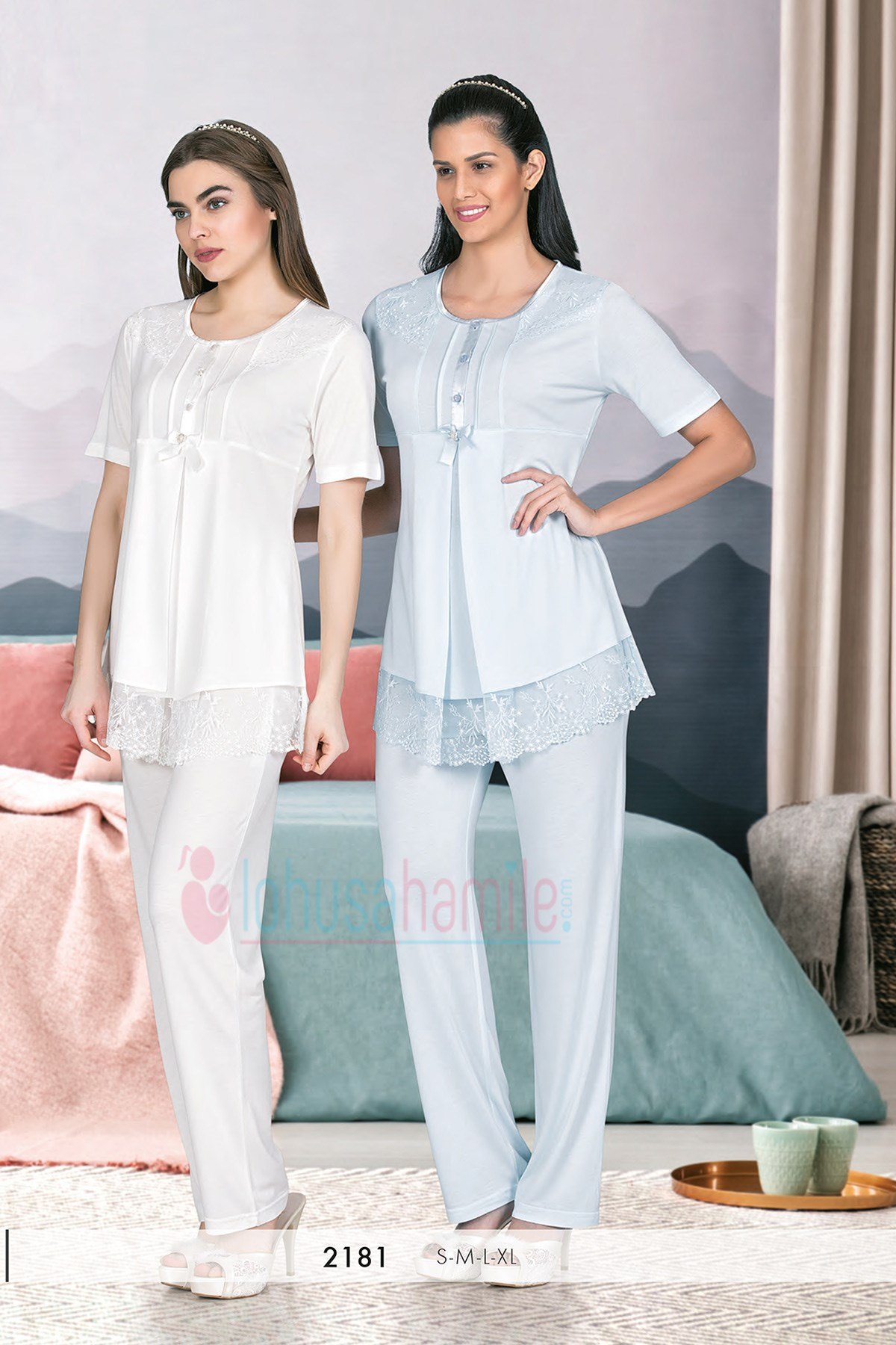 Rozalinda 2180em Lace Detailed Maternity Pajama Sets