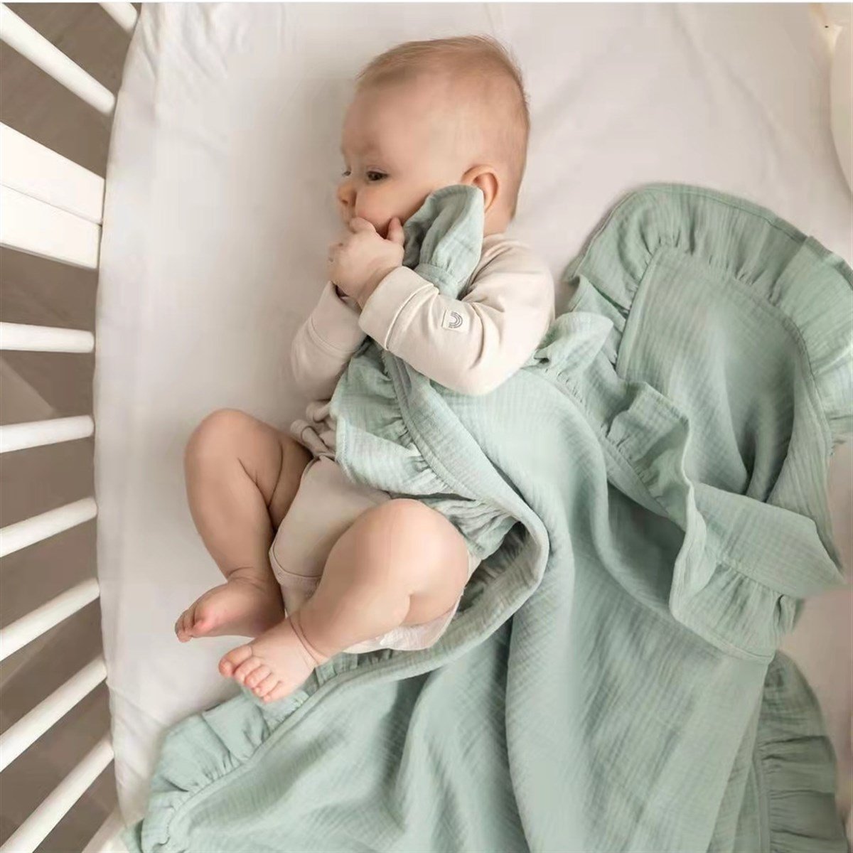 Jaju Baby 100*100 cm Müslin Pamuk Bebek Kundak Battaniye Yeni Doğan Bebek  Yatak Organik Bebek Battaniyesi Yenidoğan Battaniye Yeşil