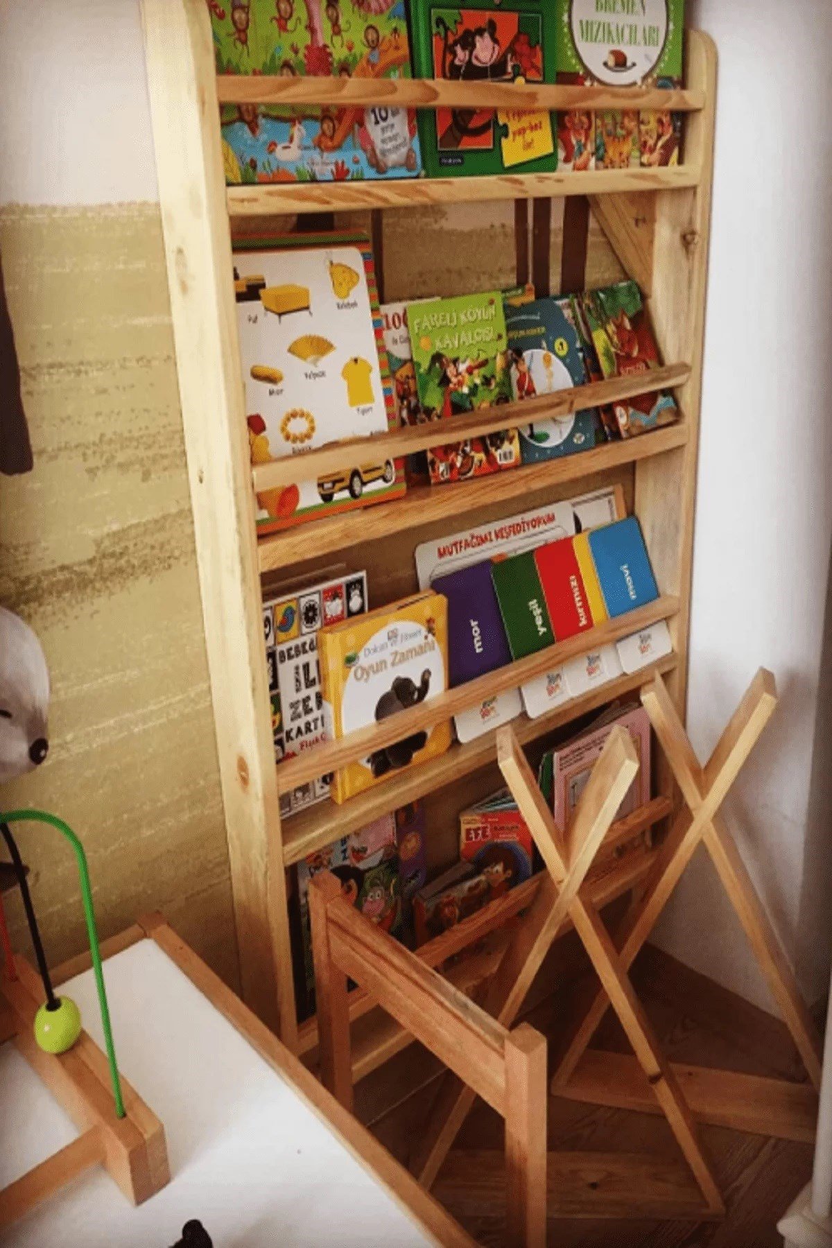 Jaju Baby 4'lü Montessori Eğitici Montessori Kitaplık Çocuk Odası Eğitici  Kitaplık Ahşap Bebek Çocuk Odası