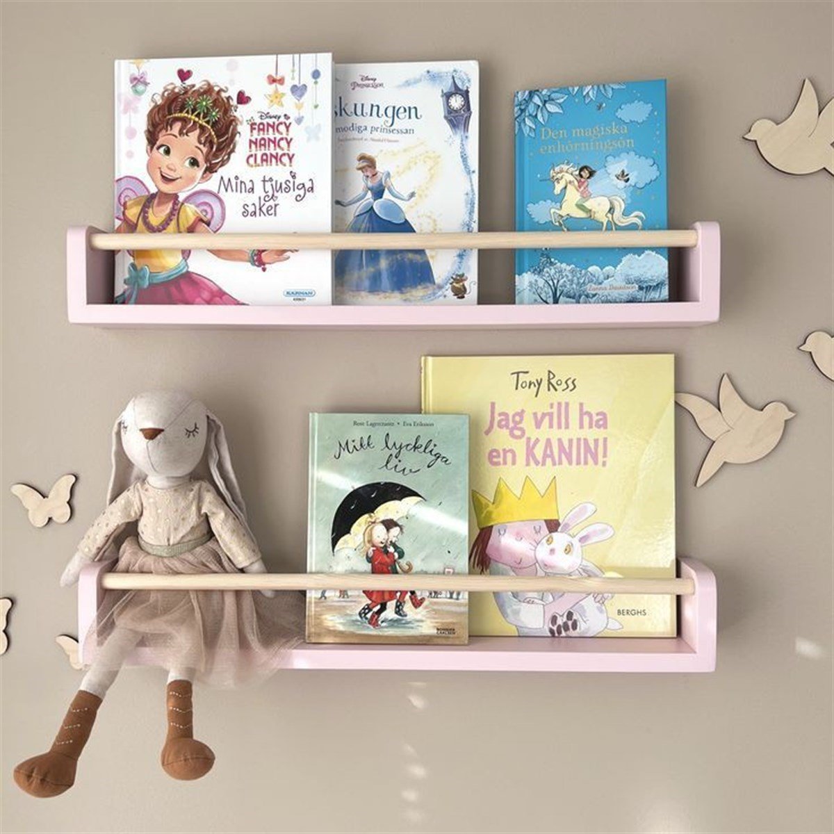 Jaju Baby Pembe Raf Naturel Çıta 50 cm Çocuk Odası 3`Lü Montessori Kitaplık  Raf Mobilya