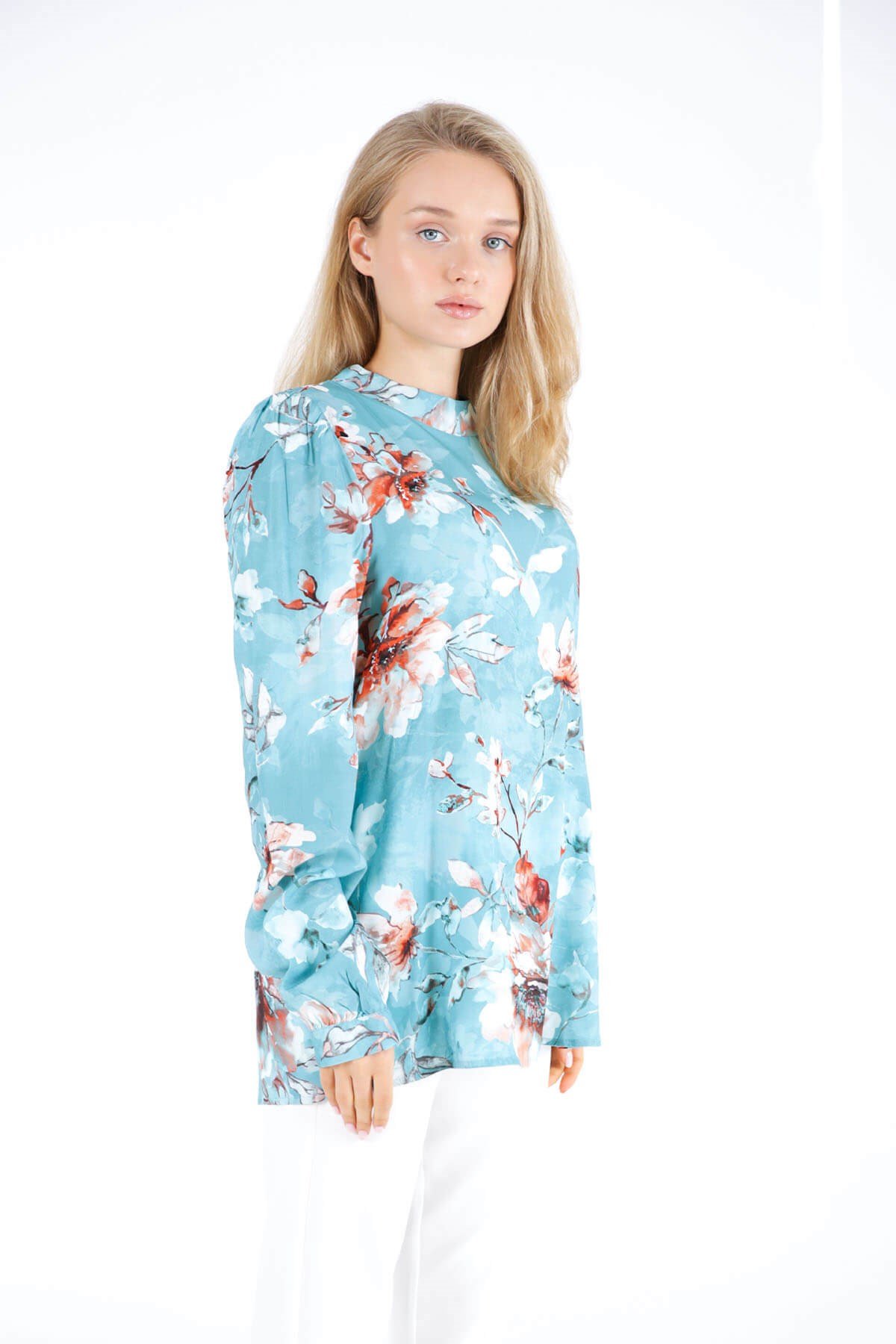 BLOUSE FLEURIE BLEU DILEK YAMAKOGLU