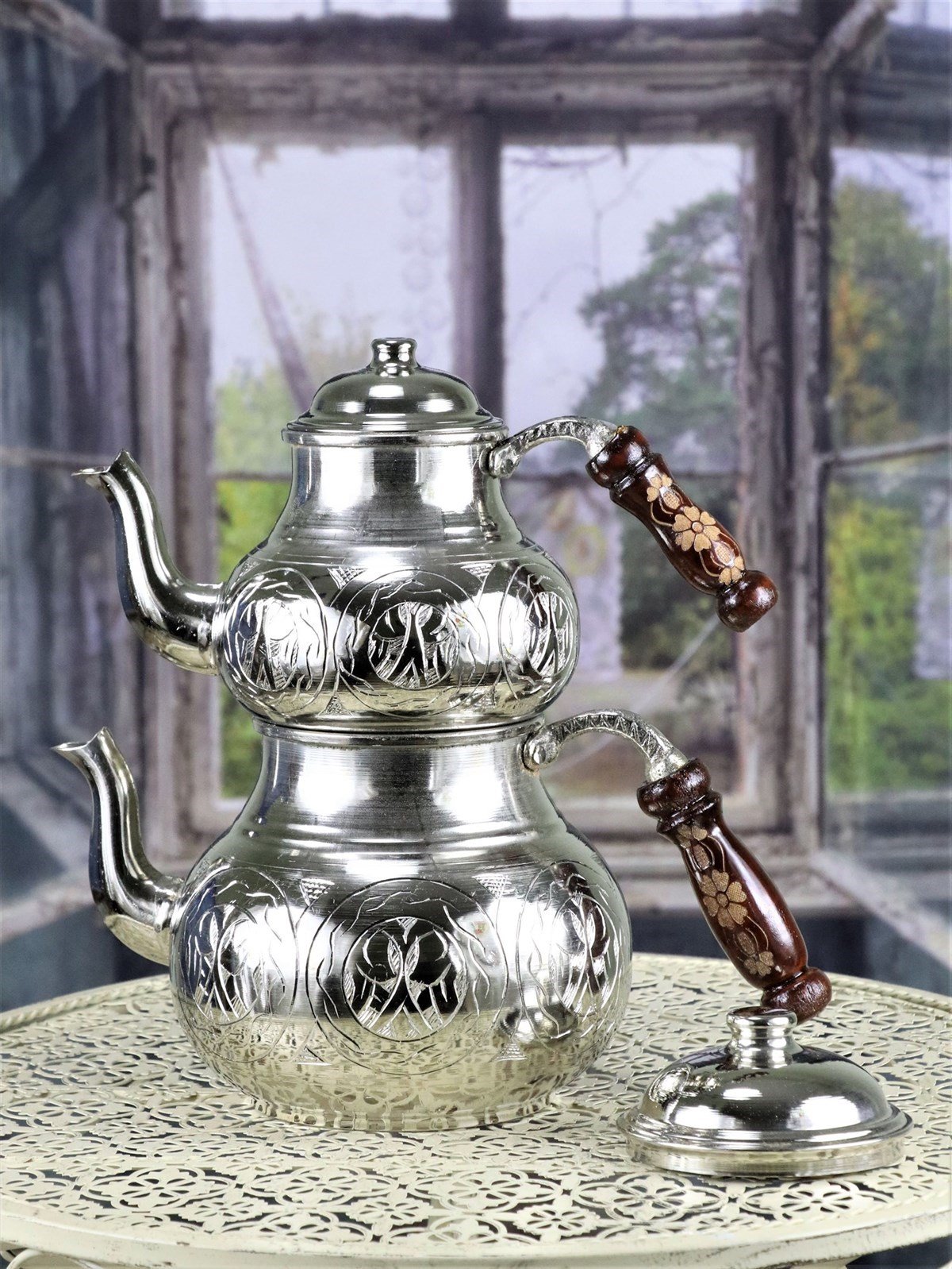 Ağır İşlemeli Keski Bakır Çaydanlık