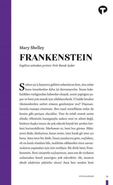 Mary ShelleyTürkçe RomanlarFrankenstein ya da Modern Prometheus - Dünya Klasikleri