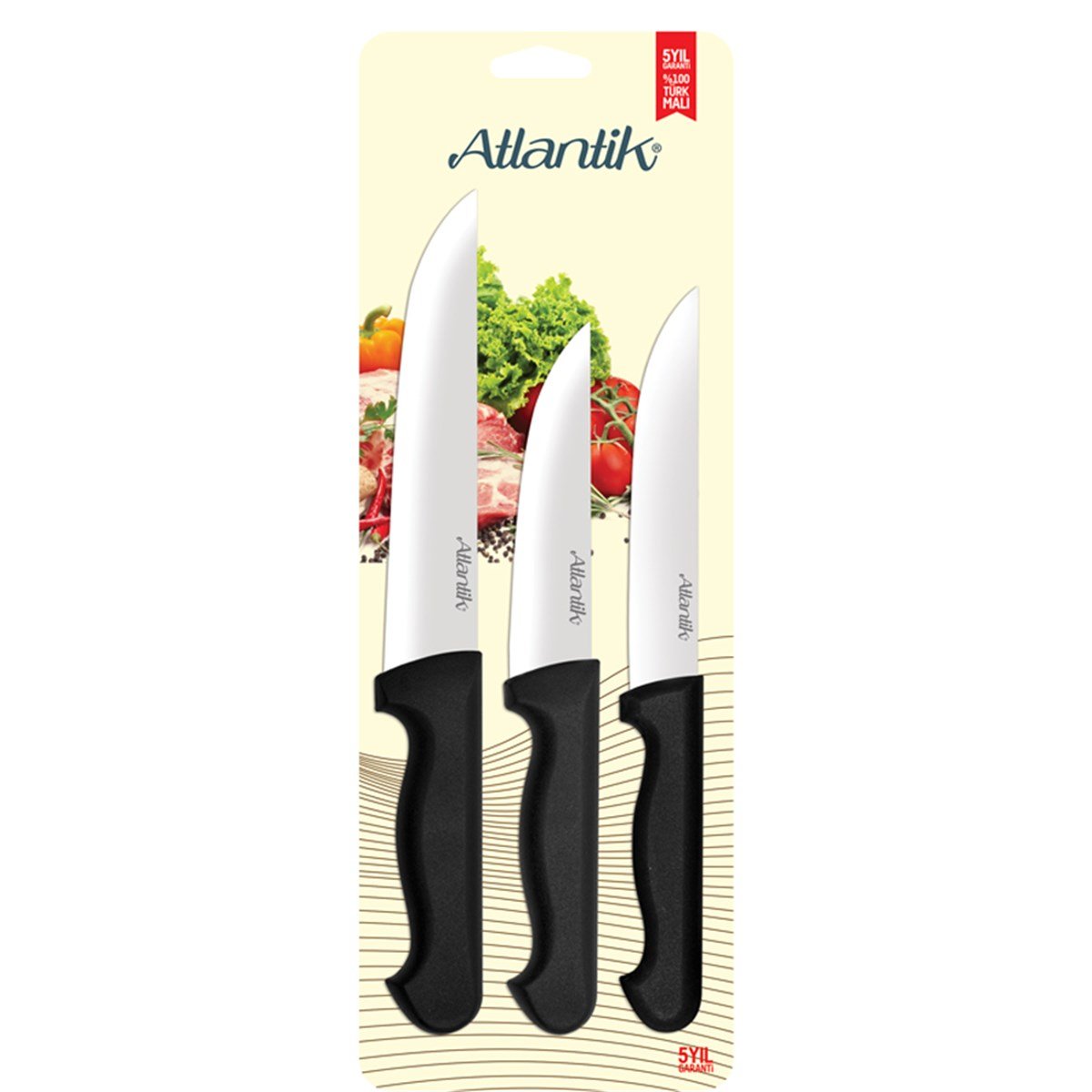 Atlantik Plastik Saplı 3Lü Çok Amaçlı Bıçak Seti 61056 - 7Kat