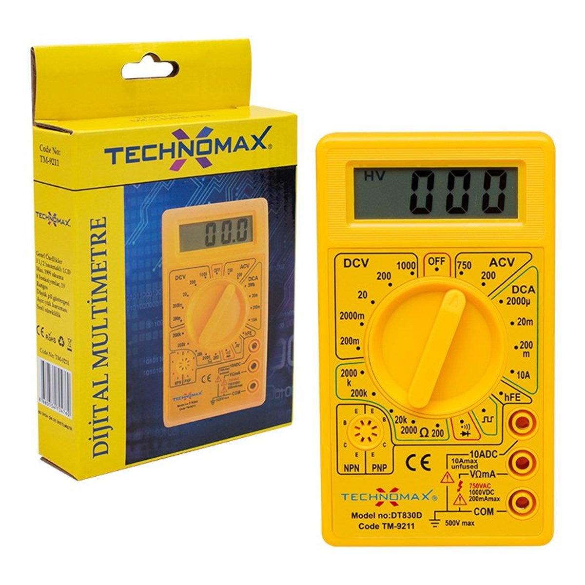 Technomax DT-830D Dijital Avometre Akım Voltaj Direnç Ölçer Multimetre Ölçü  Aleti