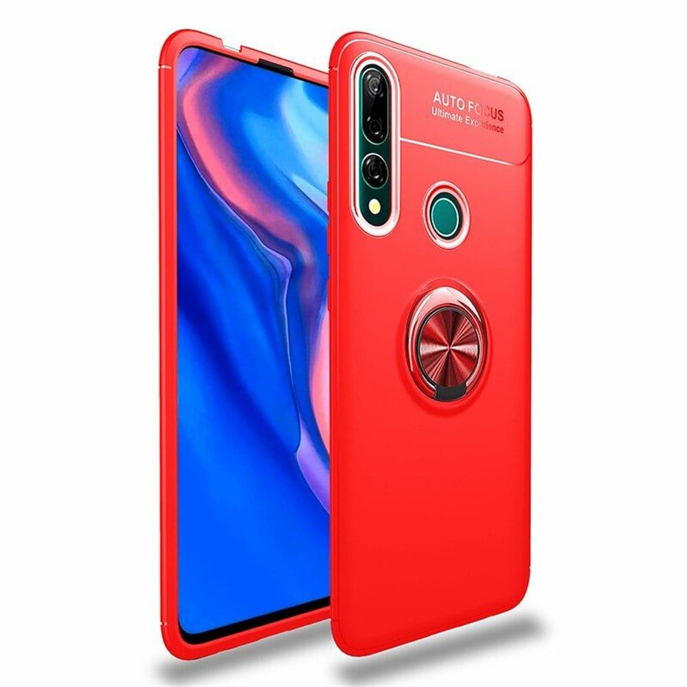 Huawei Y9 Prime 2019 Standlı Yüzüklü Mıknatıslı Korumalı Silikon Kapak Kılıf  Kırmızı | Ücretsiz Kargo