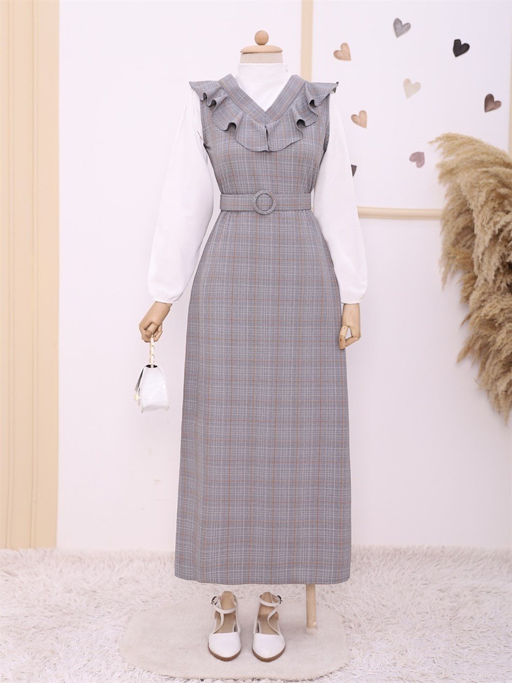 Yakası V Kemerli Uzun Jile Elbise -Turuncu - 111-60811-R16 | Rita Marka Jile  Elbise Modelleri | Kadın Tesettür Giyim - KaliteMall.com