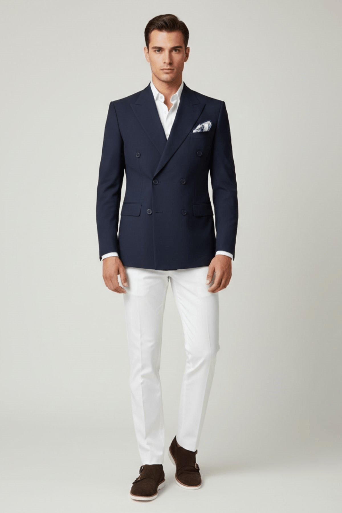 Slim Fit Double-Breasted Jacket HT1022-Blue