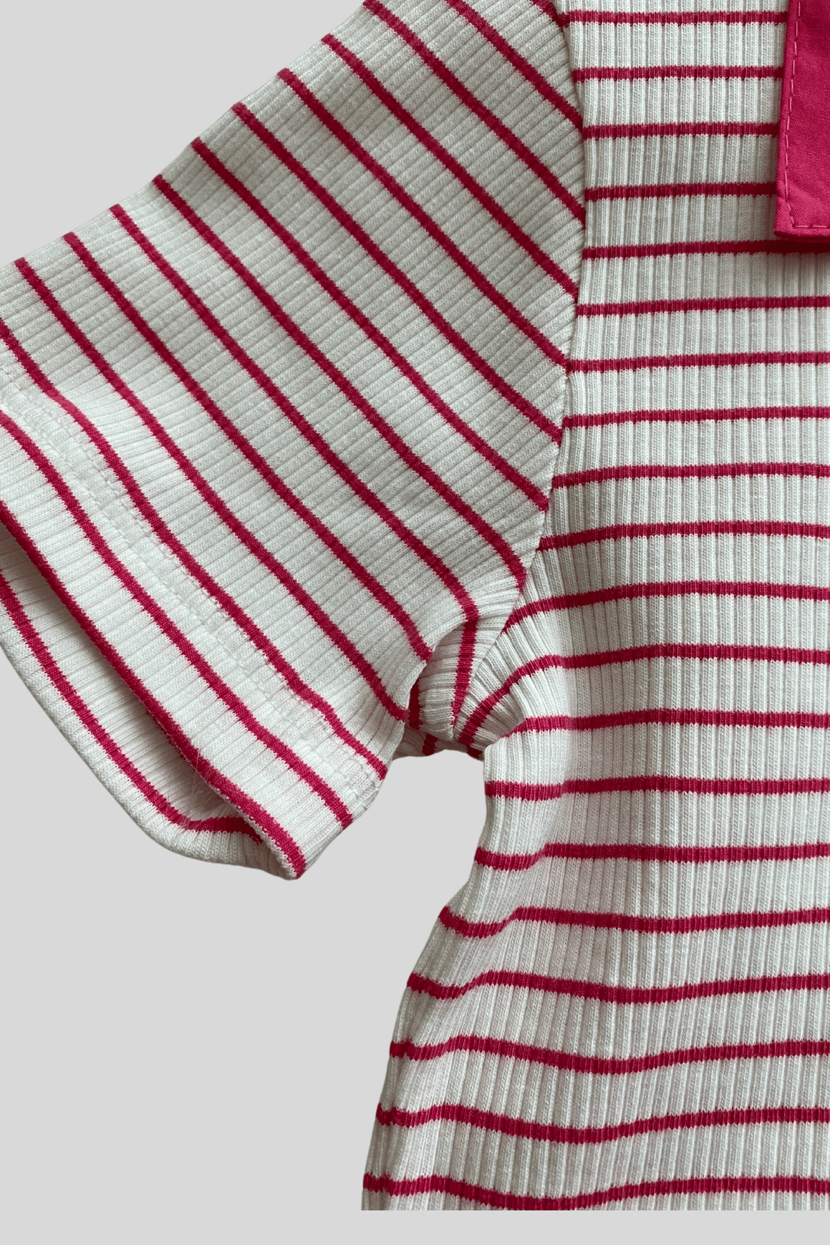 8-14 Yaş Polo Yaka Çizgili Crop Fuşya 