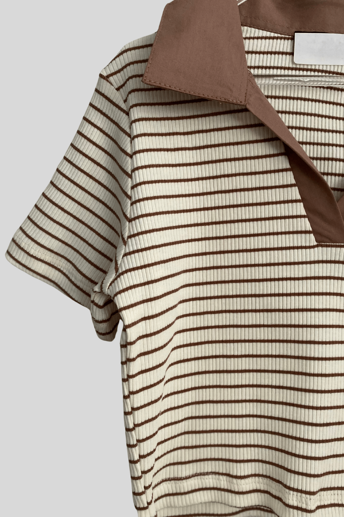 8-14 Yaş Polo Yaka Çizgili Crop Cappuccino