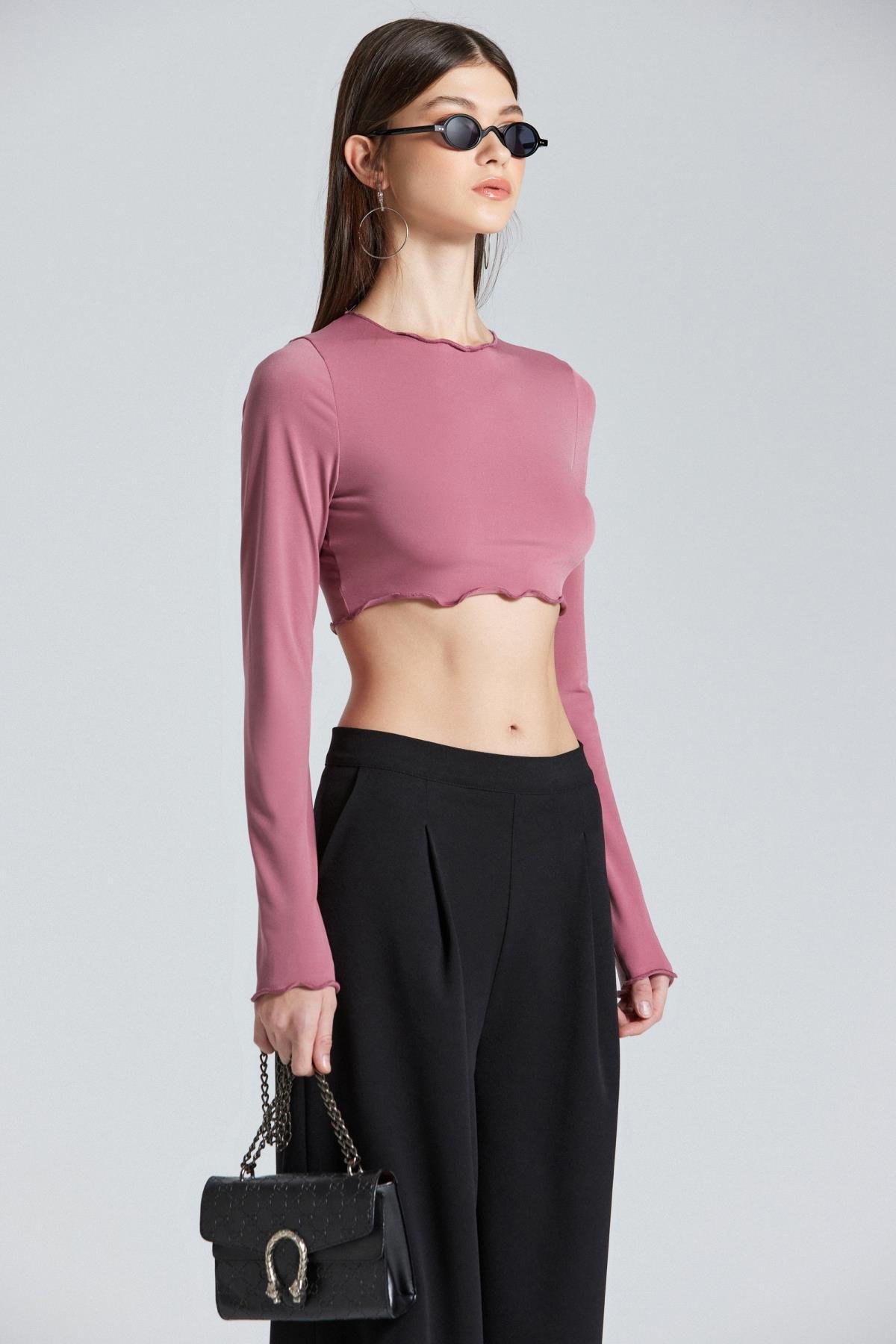 2418 Gül Kurusu Bisiklet Yaka Crop