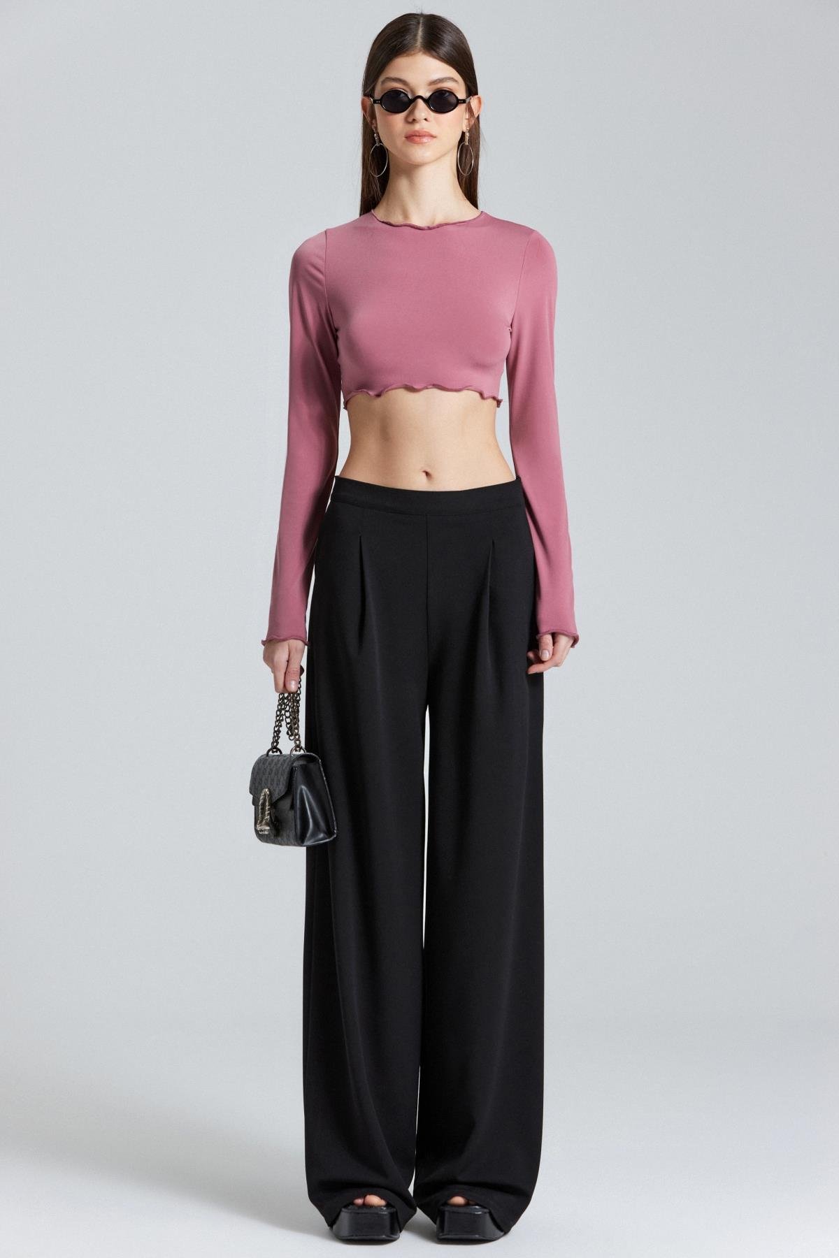 2418 Gül Kurusu Bisiklet Yaka Crop