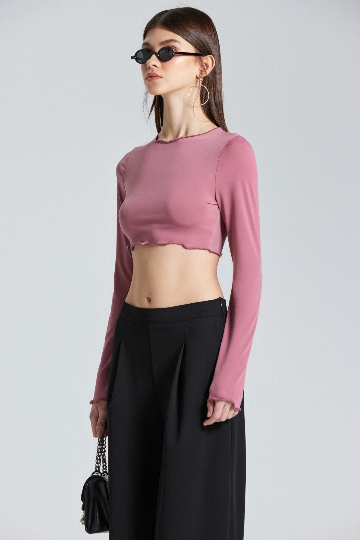 2418 Gül Kurusu Bisiklet Yaka Crop