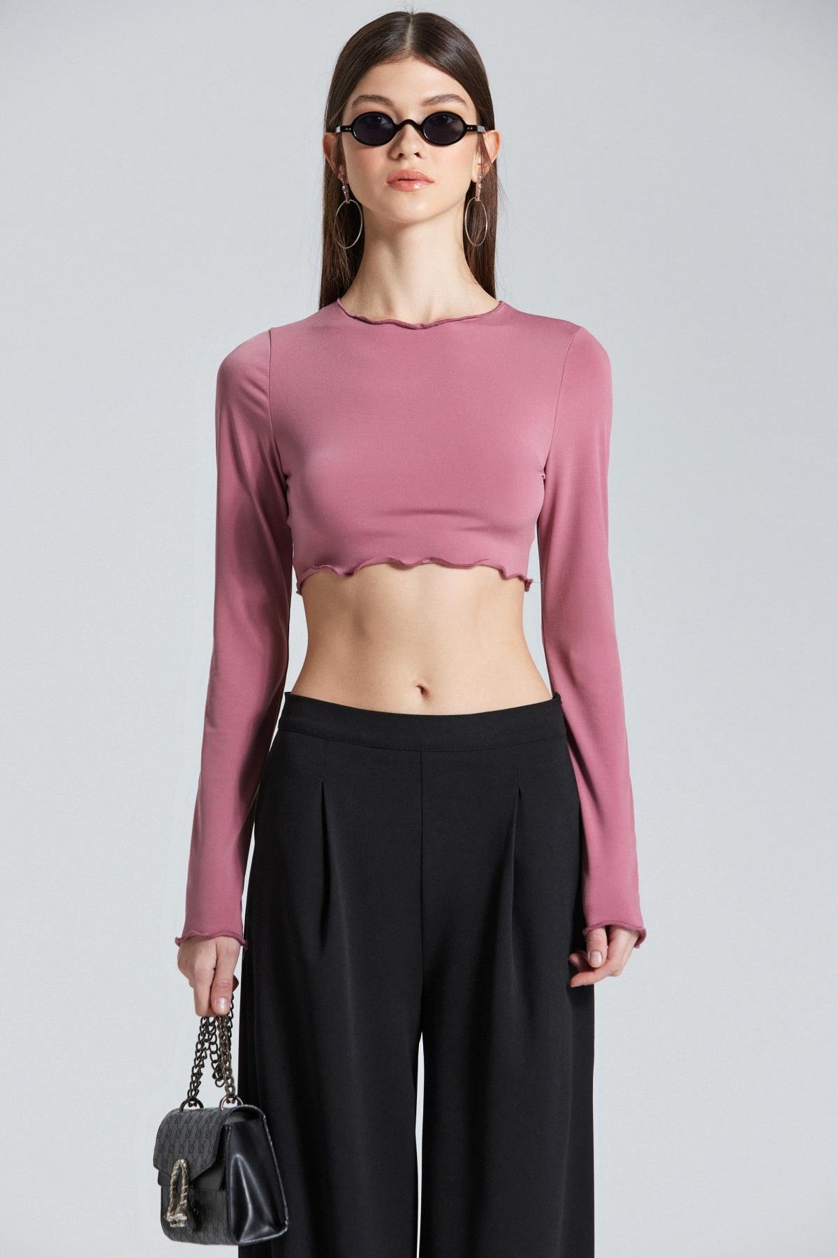 2418 Gül Kurusu Bisiklet Yaka Crop
