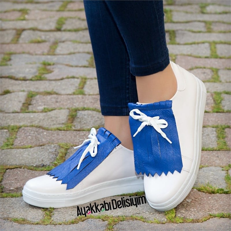 Kirek Mavi Beyaz Püsküllü Spor Ayakkabı
