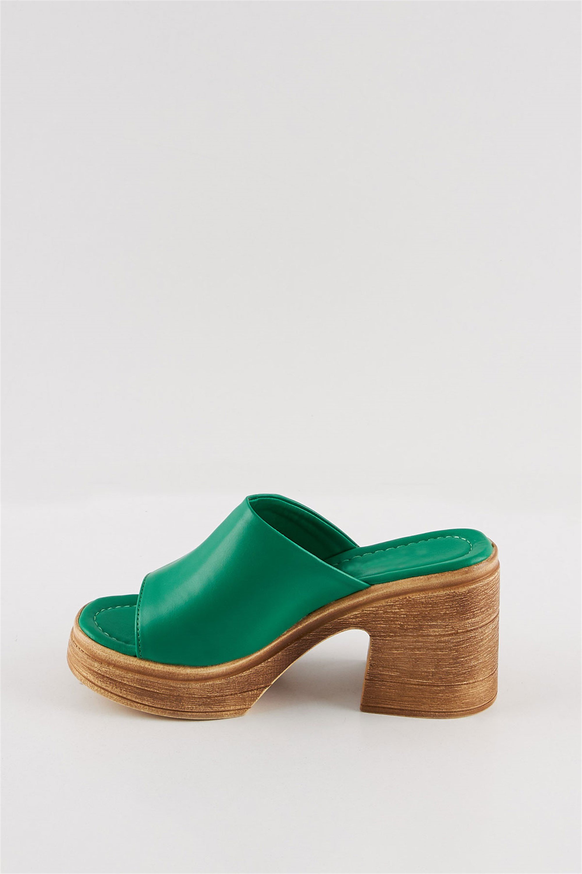 Cimus Yeşil Deri Burnu Açık Yazlık Rahat Topuklu Kadın Sandalet Terlik