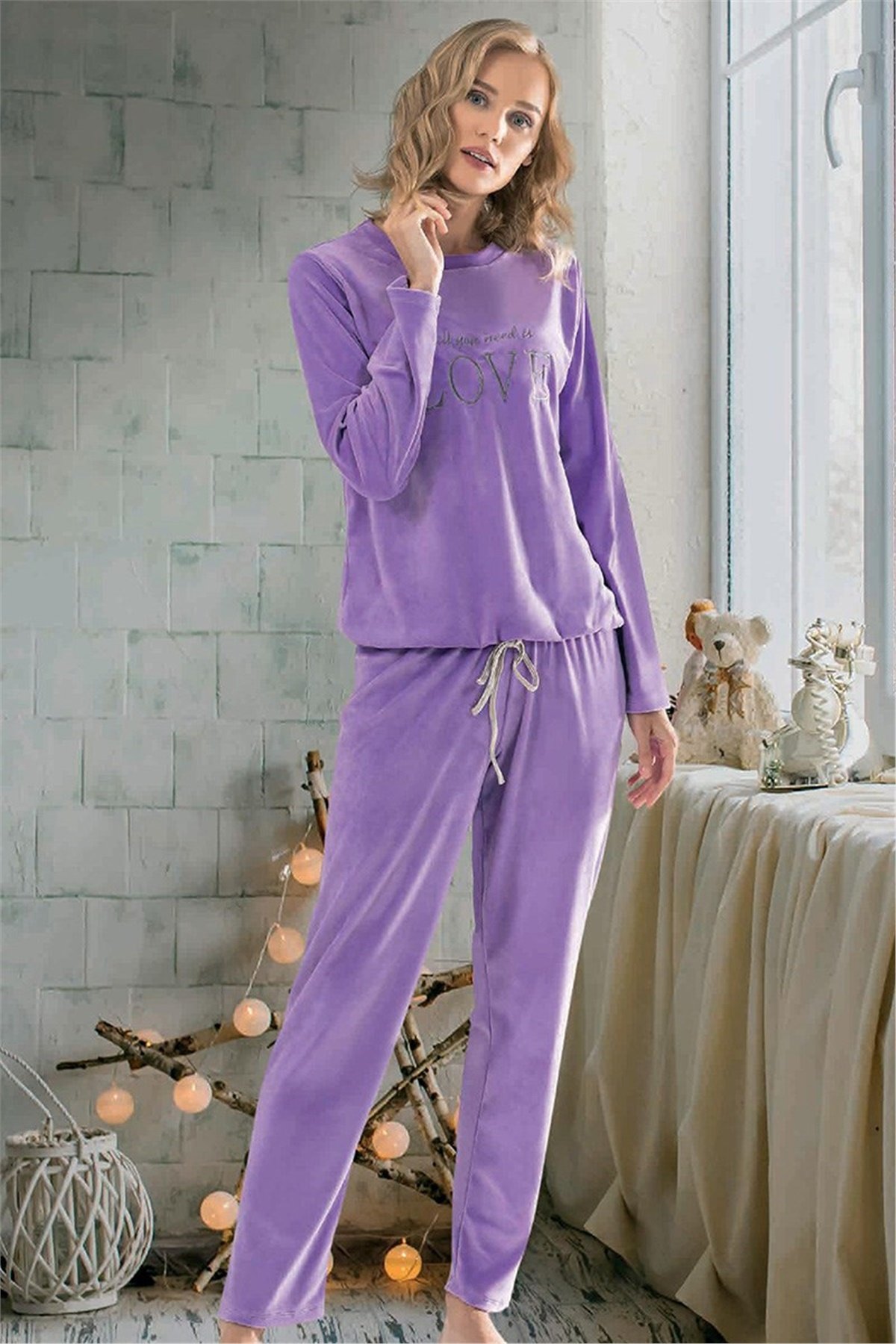 NBB 66612 Kadife Bayan Pijama Gecelik Takımı
